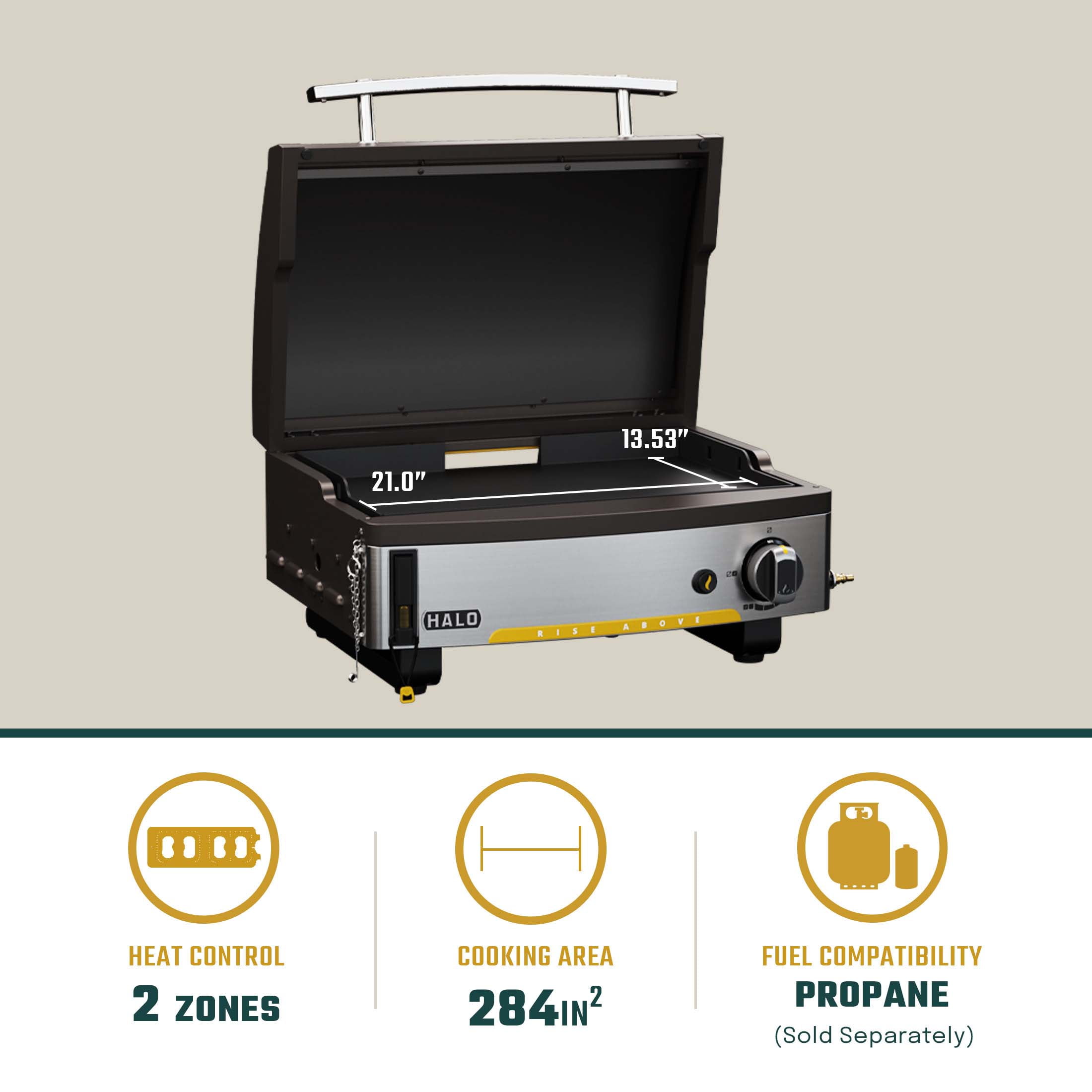 Halo Elite1B 1-Burner Outdoor Propane Gas Griddle with 2-Zone Cooking (Black, 284 sq in) agkdn