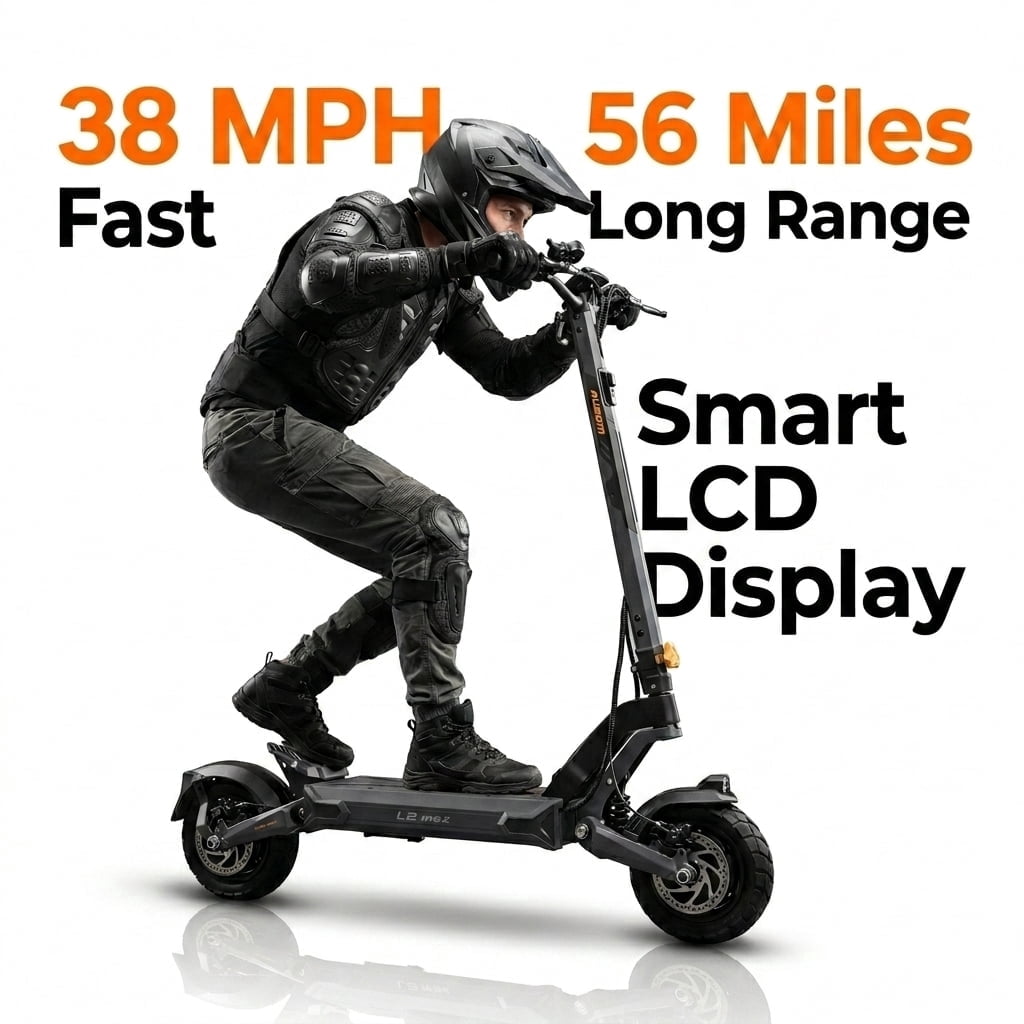 Ausom L2 Max Dual Motor Electric Scooter for Adults, Off-Road E-Scooter with Dual Suspension and Smart LCD Display (Grey, 287 lb Capacity) 1c7gi