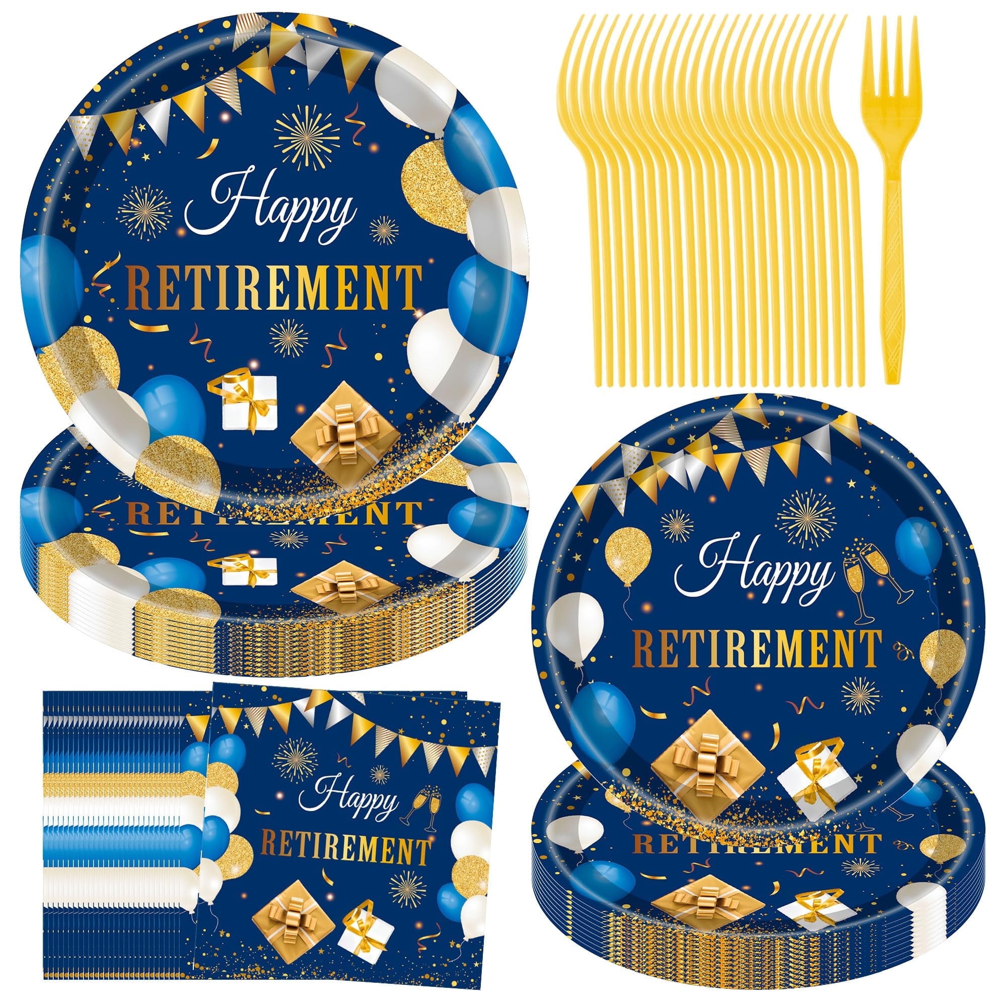Jestar 96-Piece Retirement Party Supply Set (Gold, 24-Guest Service) w3kbh