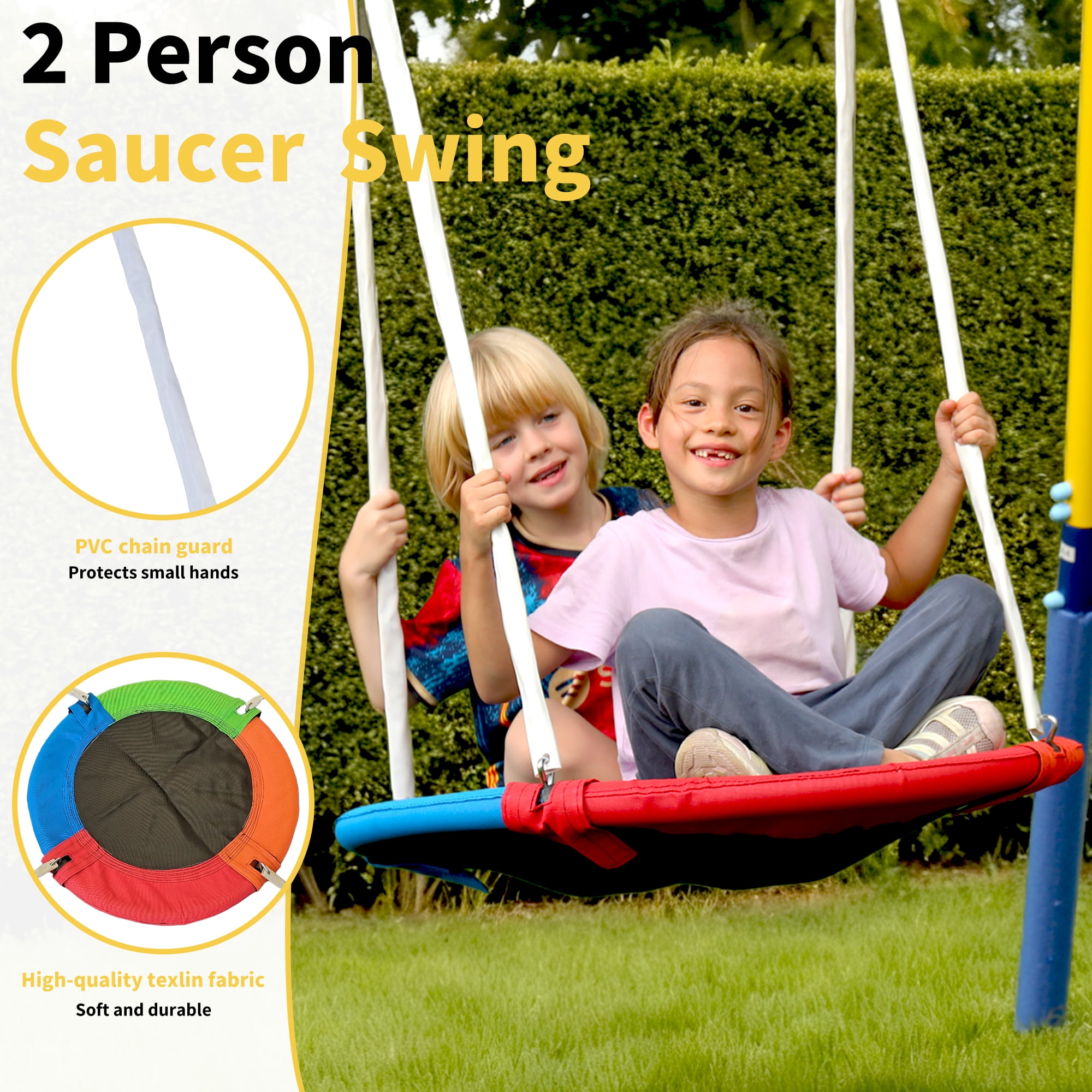 Fashionsport Outfitters Heavy-Duty Metal Swing Set for Backyard (Yellow, 700 lb Capacity) kwxke