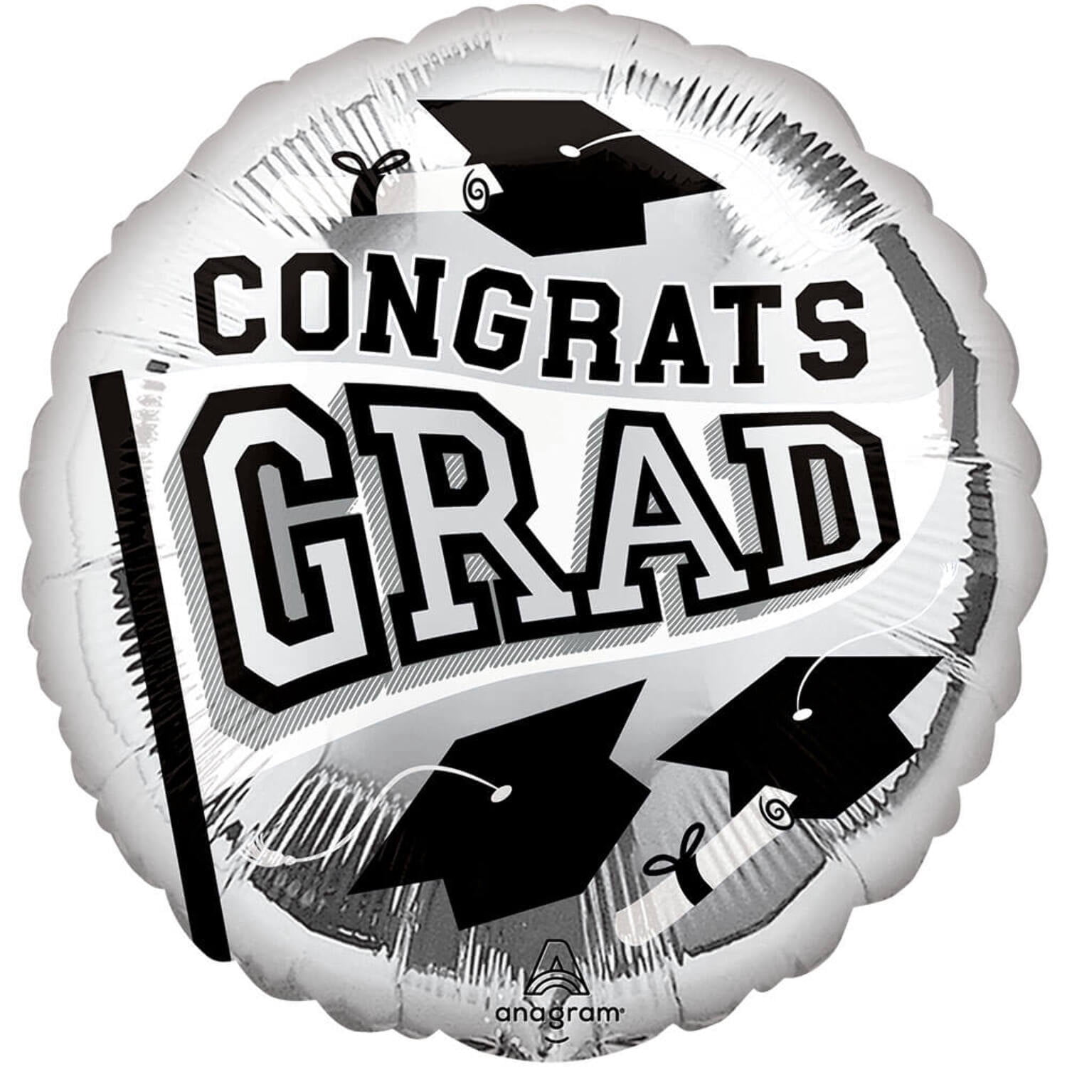 Anagram Congrats Grad Foil Mylar Balloon Party Decoration (Silver, 18 in) v967p
