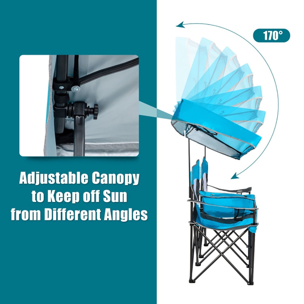 YYAO Portable Folding Camping Chair with Canopy and Cooler Bag (Blue, 265 lb Capacity) kac6z