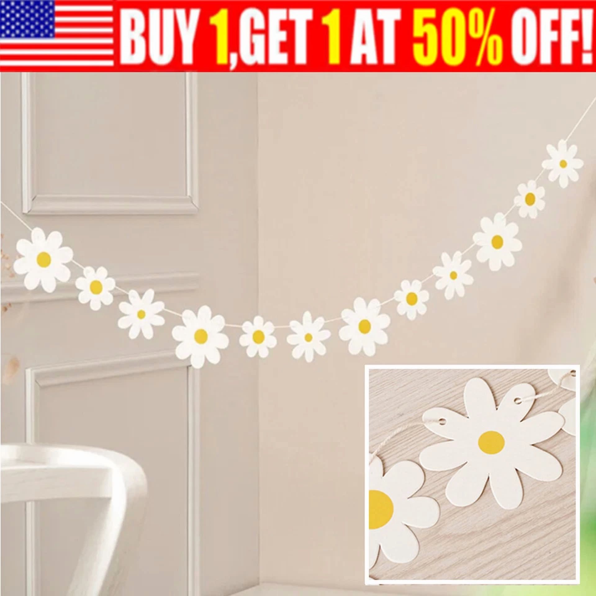 FLINT Daisy Garland Flower Bunting Banner (Spring Floral Party Decoration, 6 ft) ifkaw