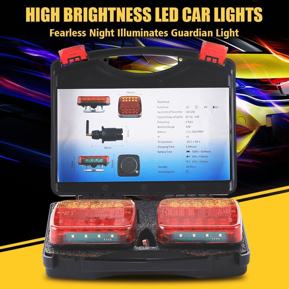 Ruroz Wireless LED Trailer Tail Lights, Magnetic Towing Light Kit with 7-Pin Transmitter (Red, 2-Pack) zvjk2