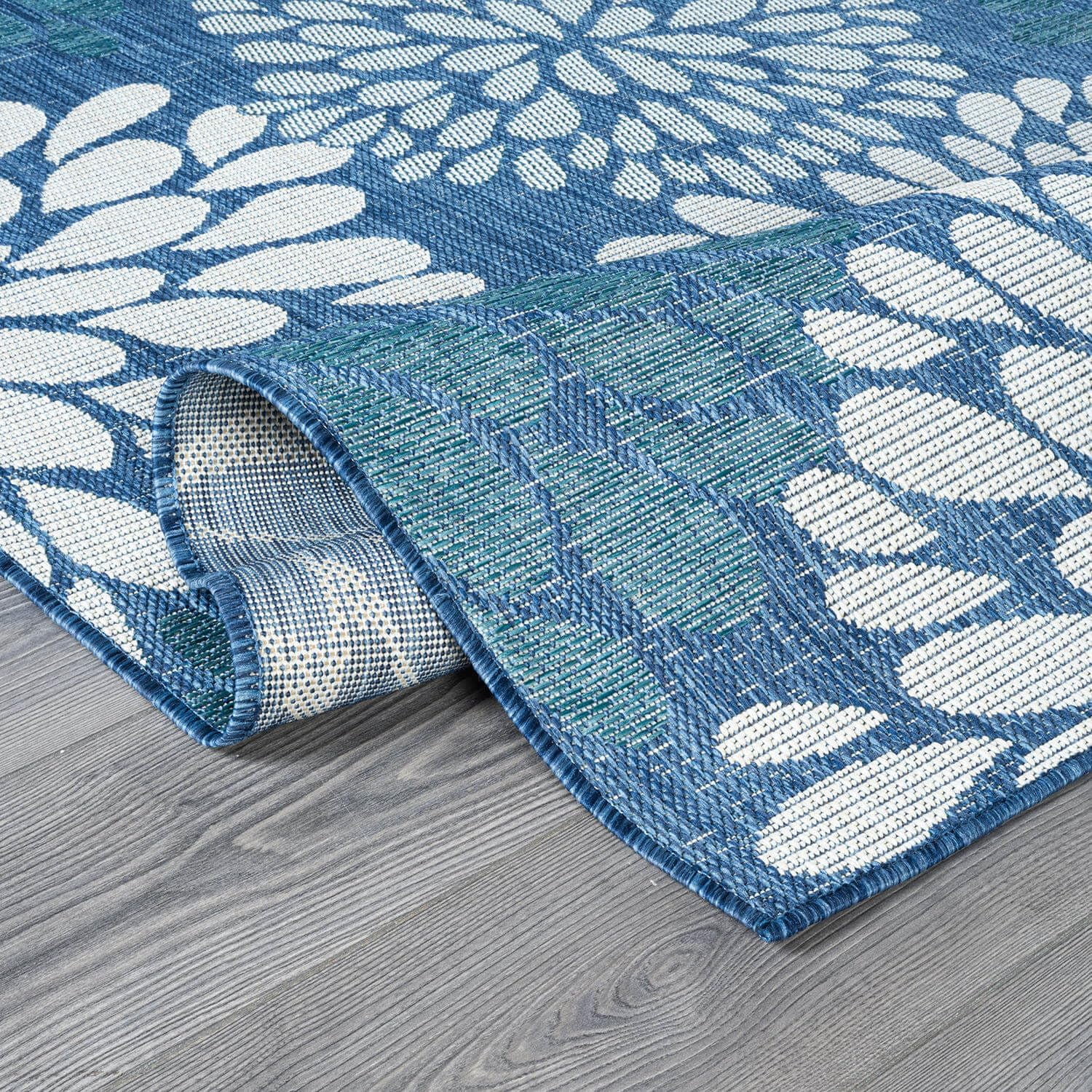 Beverly Rug Modern Floral Indoor Outdoor Area Rug (Blue, 5 ft x 7 ft) zy35d