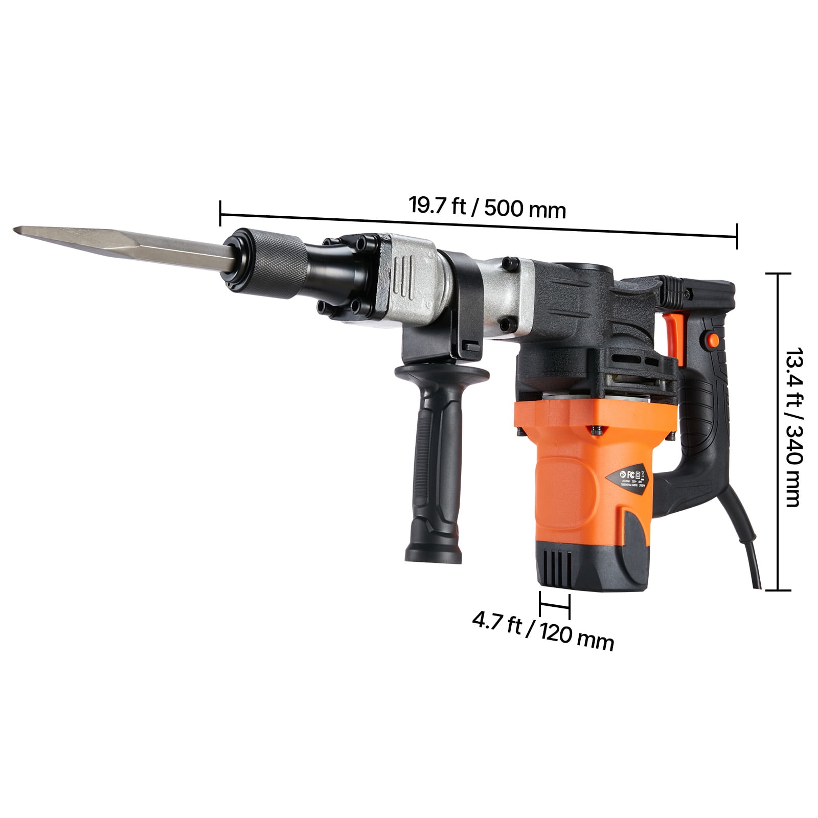 BENTISM Electric Hammer Drill, 1400W Industrial Demolition Tool for Concrete Breaking (Orange, 110V) 1wfzx