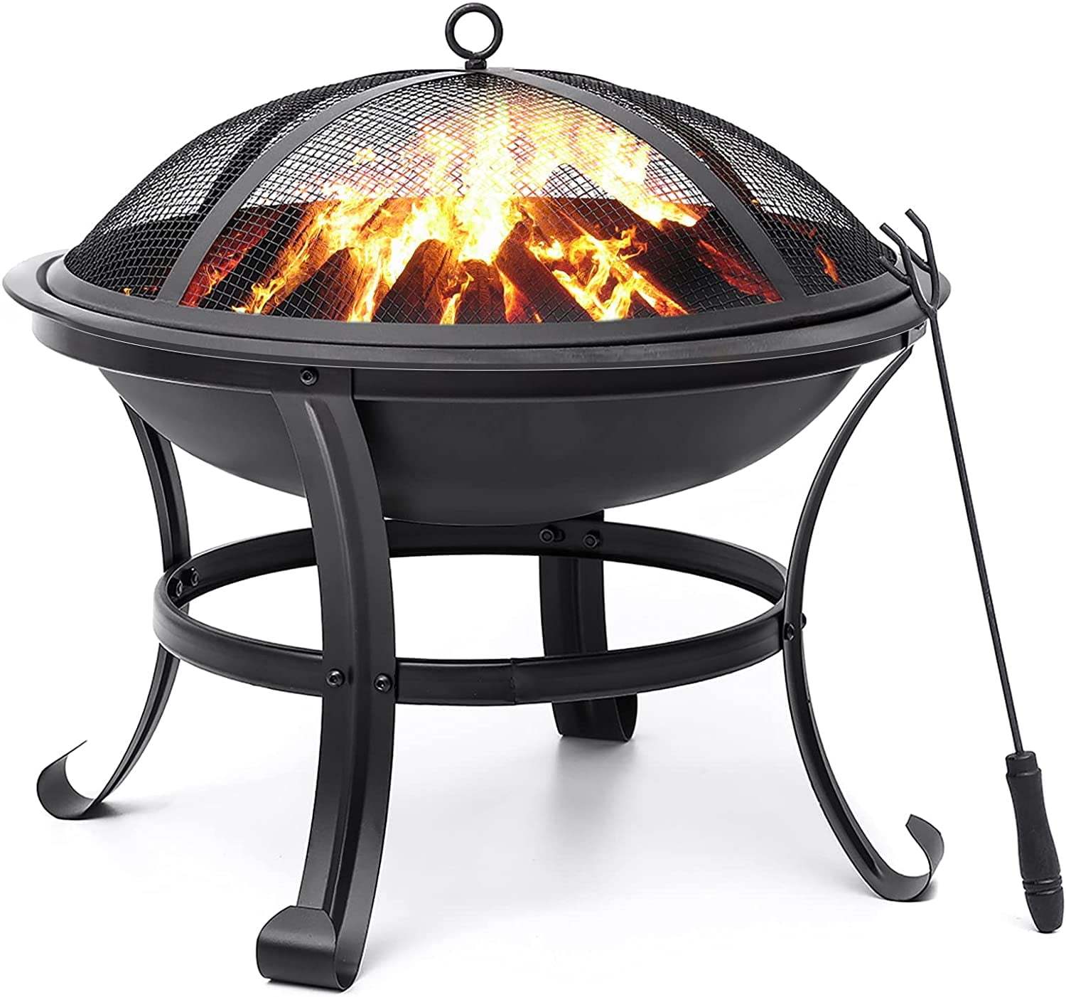 KingSo 22 in Wood Burning Fire Pit with Spark Screen and Log Grate (Black, 22 in) b6b20