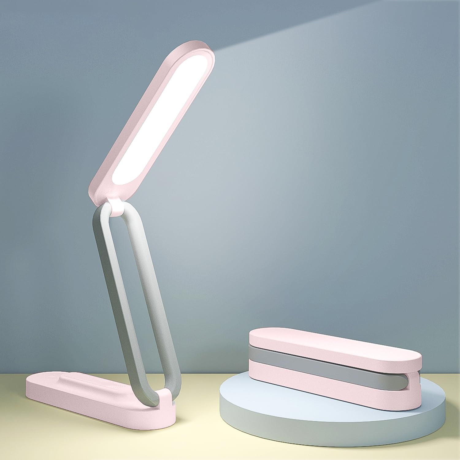 CAALOGT LED Foldable Desk Lamp, Portable Dimmable Table Light for Office and Home (Pink, 6.7 in x 1.77 in x 1.55 in) 0yana