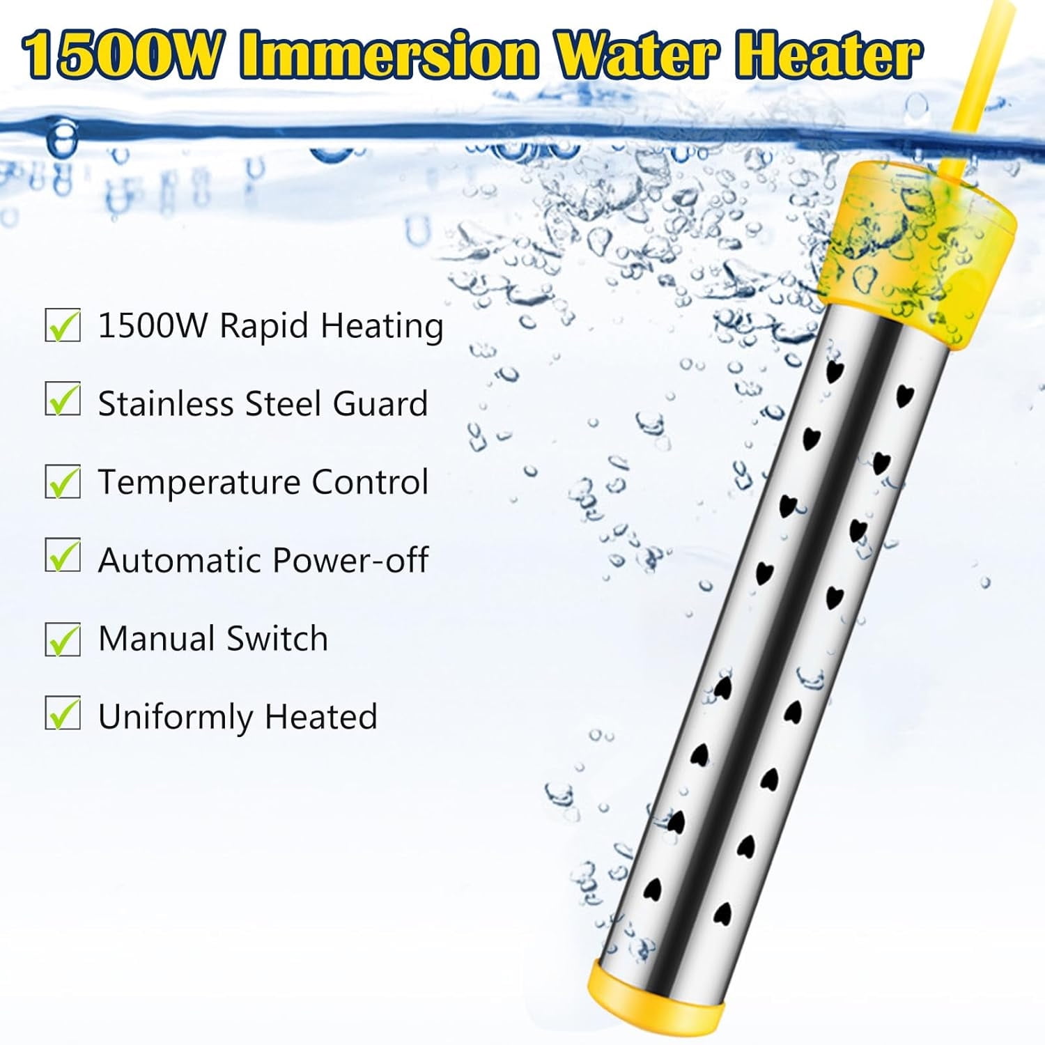 USTOP Immersion Water Heater, Portable Electric Bucket Heater with Temperature Control (5 gal) t1f05