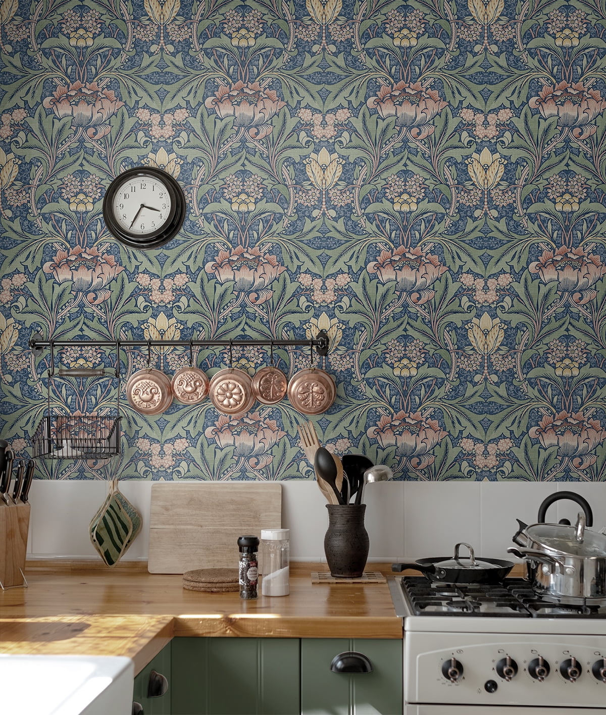 NextWall Morris Flower Peel and Stick Wallpaper (Blue, 20.5 in. x 18 ft.) eqdp9