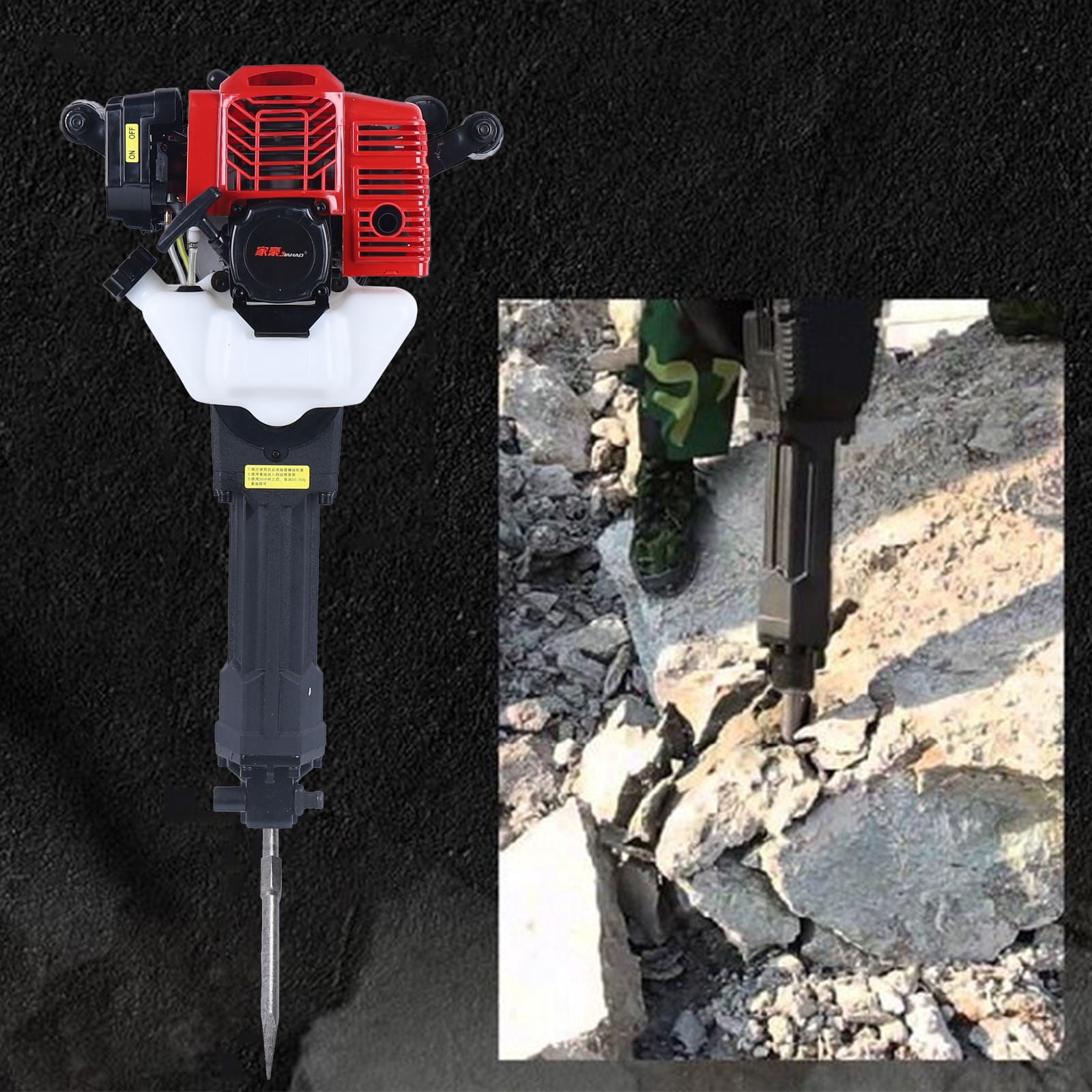 Wuzstar 52cc 2-Stroke Gas Powered Demolition Jack Hammer Concrete Breaker with 2 Chisels (Red, 6500 RPM) ss6ms