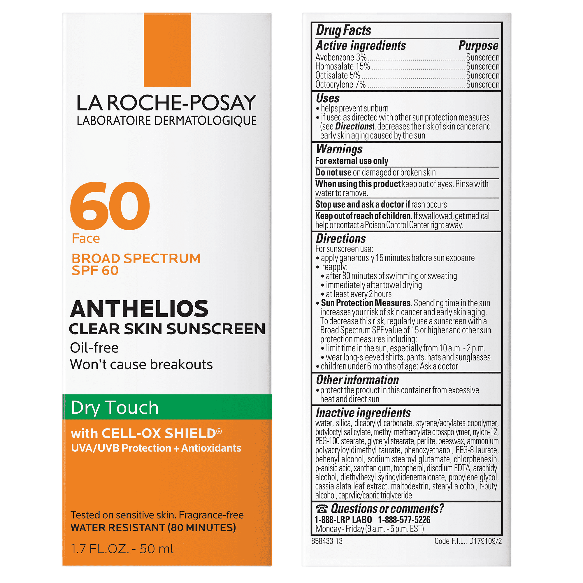 La Roche-Posay Anthelios Clear Skin Dry Touch Facial Sunscreen SPF 60 Oil-Free (Clear, 1.7 fl oz) 2gitd
