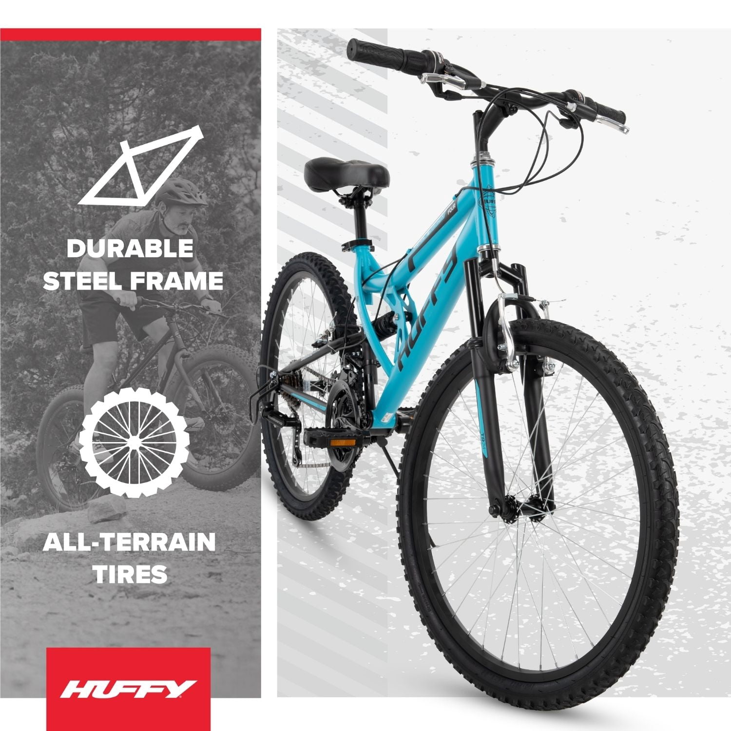 Huffy 24 in Trail Runner Mountain Bike, Dual Suspension, All-Terrain, Women's Adult (Teal, 24 in) ur64d