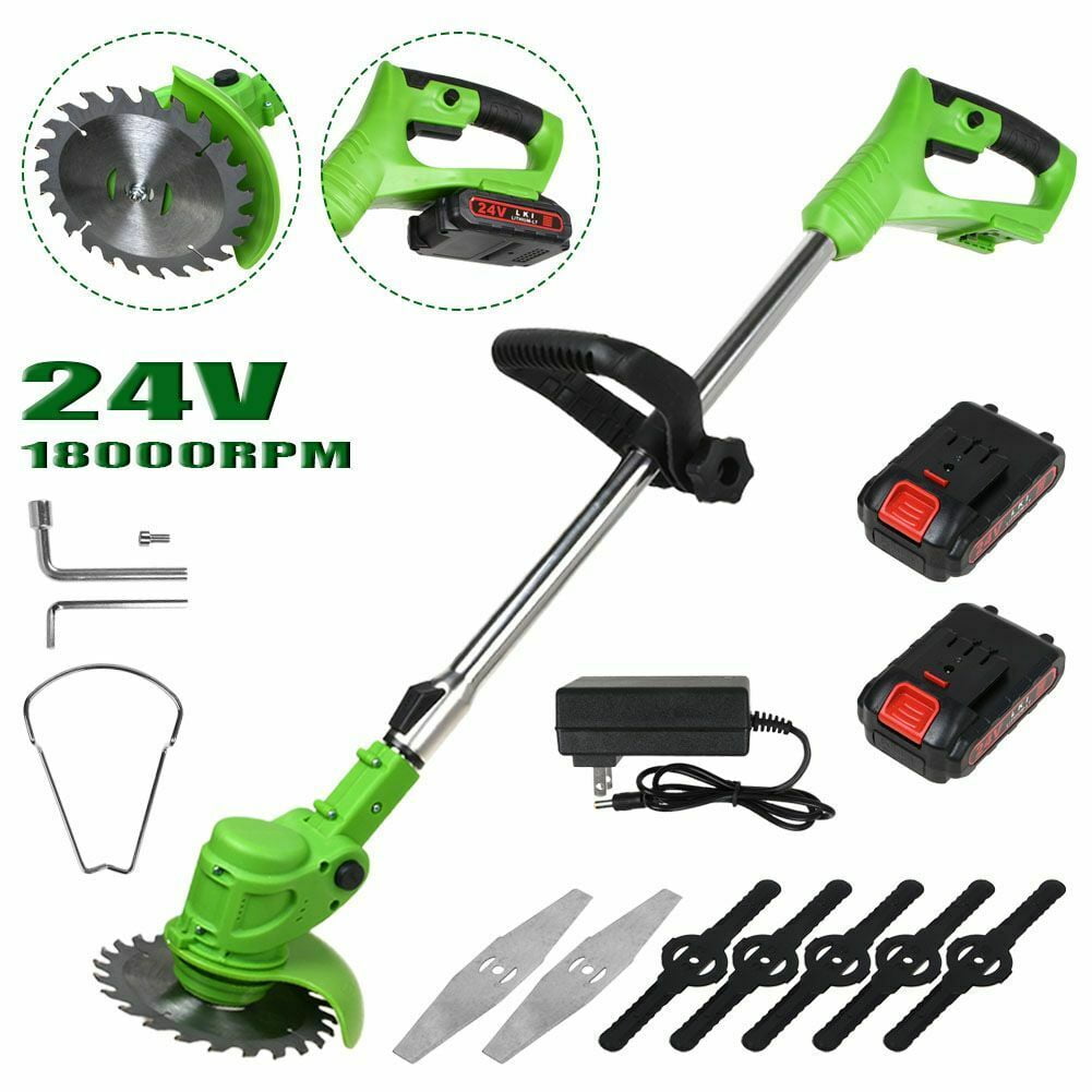 Mascarry 24V Cordless Electric String Trimmer and Lawn Edger with 2 Batteries and 3 Cutting Blade Types (Green) jaa5v