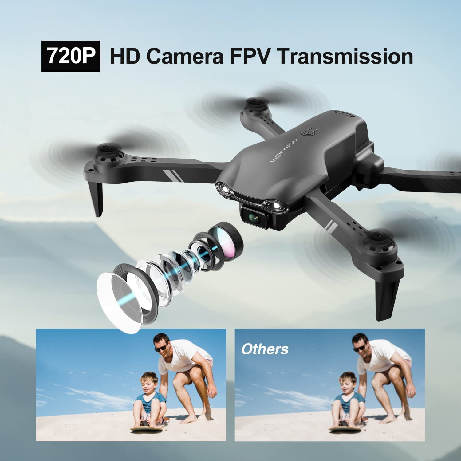 Eoyeskido FPV RC Quadcopter Drone with 1080P HD Camera, Optical Flow Sensor, and LED Lights (Black, 2 Batteries) zi2en