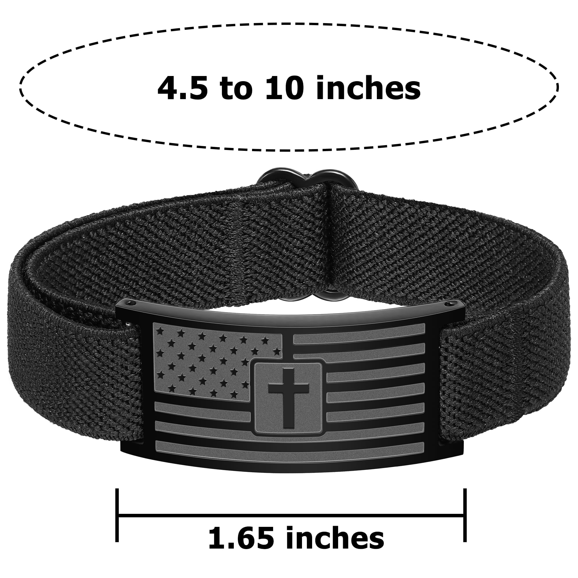 DORANA American Flag Cross Bracelet for Men and Boys, Stainless Steel Religious Jewelry Gift (Black, 4.5 in to 10 in) ot1zx