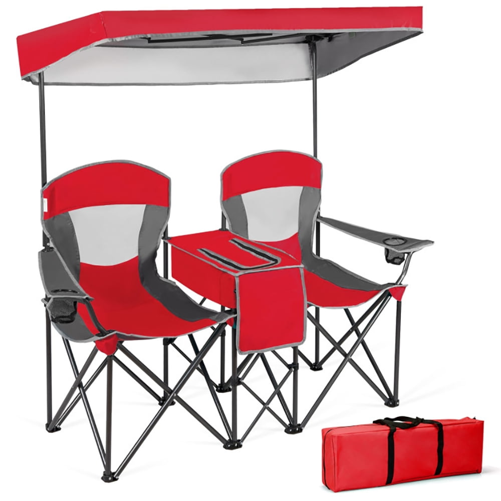 Kadyn Portable Folding Camping Canopy Chair with Cooler Bag and Cup Holders (Red, 265 lb Capacity) 3l5zz