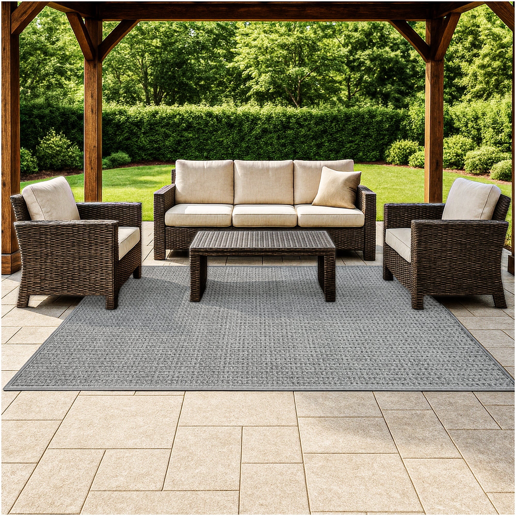 Koeckritz Rugs Interlace Waffle Indoor/Outdoor Area Rug (Sky Grey, 2 ft x 4 ft) a4wys