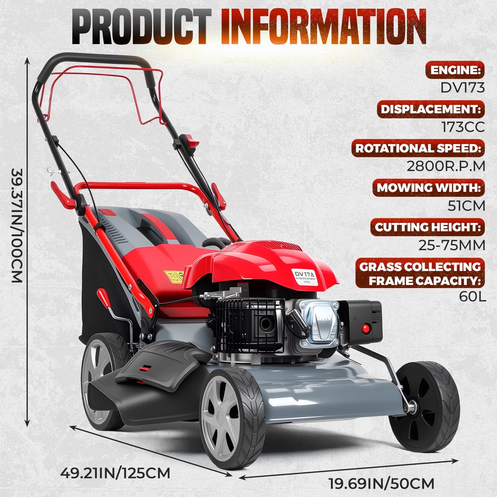 Wussanun 173cc Self-Propelled Gas Lawn Mower, 20-in Cutting Deck with Grass Collection Bag (20-in) x6z6a