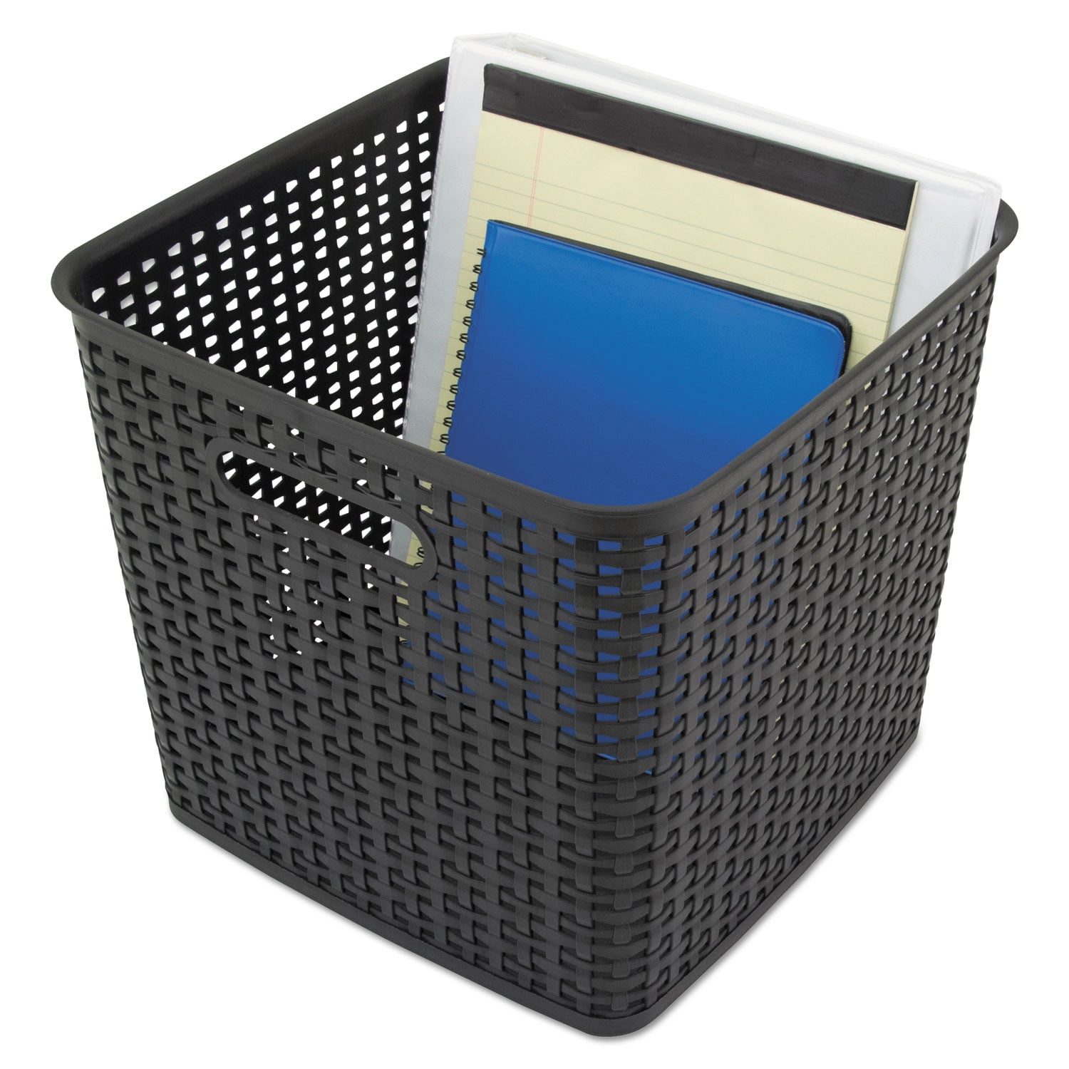 Advantus Corporation Plastic Weave Storage Bin (Black, 12.5 in x 12.5 in x 11.13 in, 2/pack) rggrb