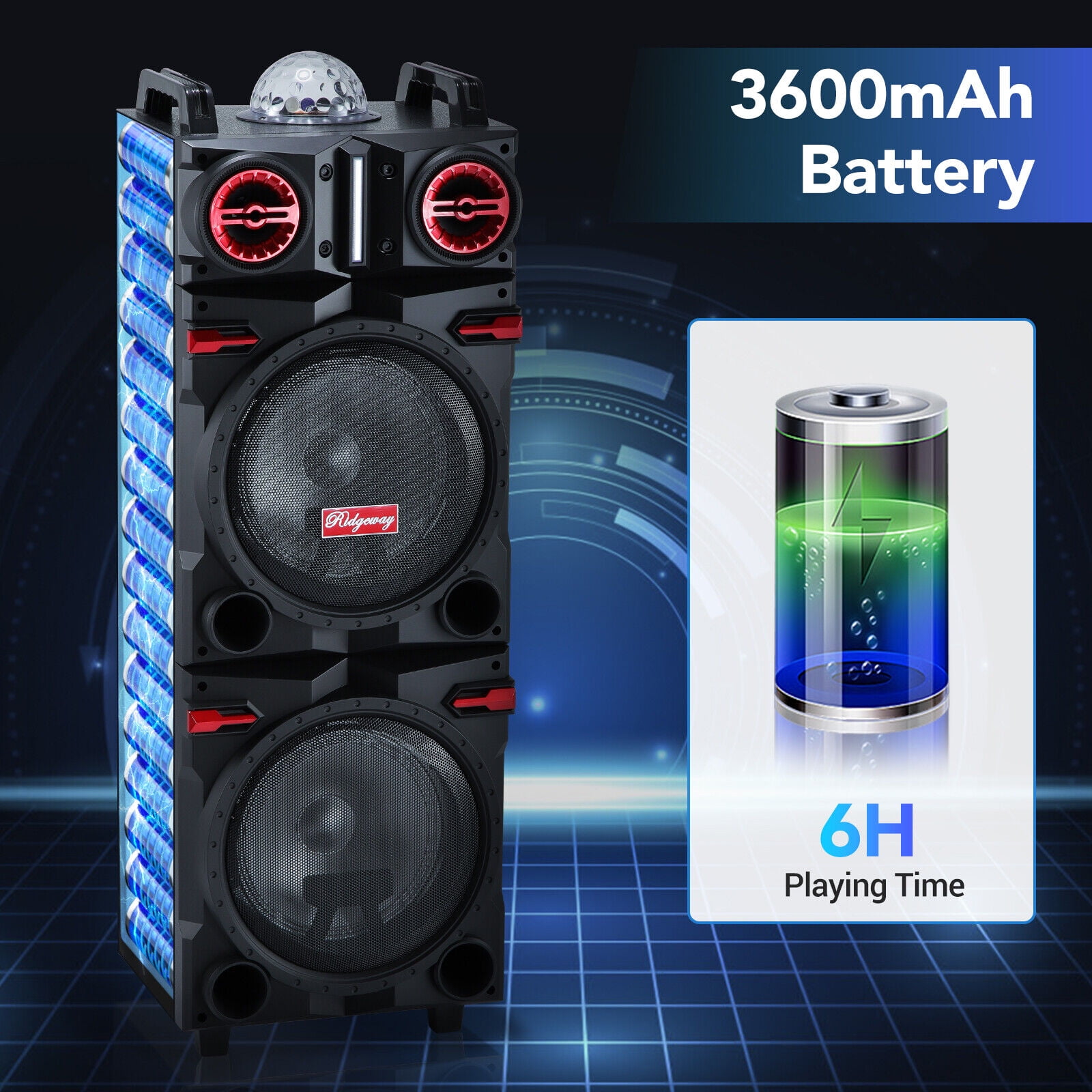 CURUK Dual 10 in Bluetooth Party PA Speaker System with LED Lights, Karaoke Mic, and Remote (Black) dcvev