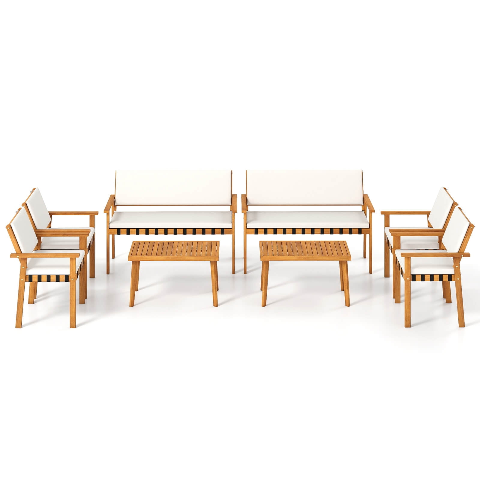 Costway 8-Piece Acacia Wood Patio Furniture Set with Coffee Table and Cushions (White, 8-Piece Set) toyzr