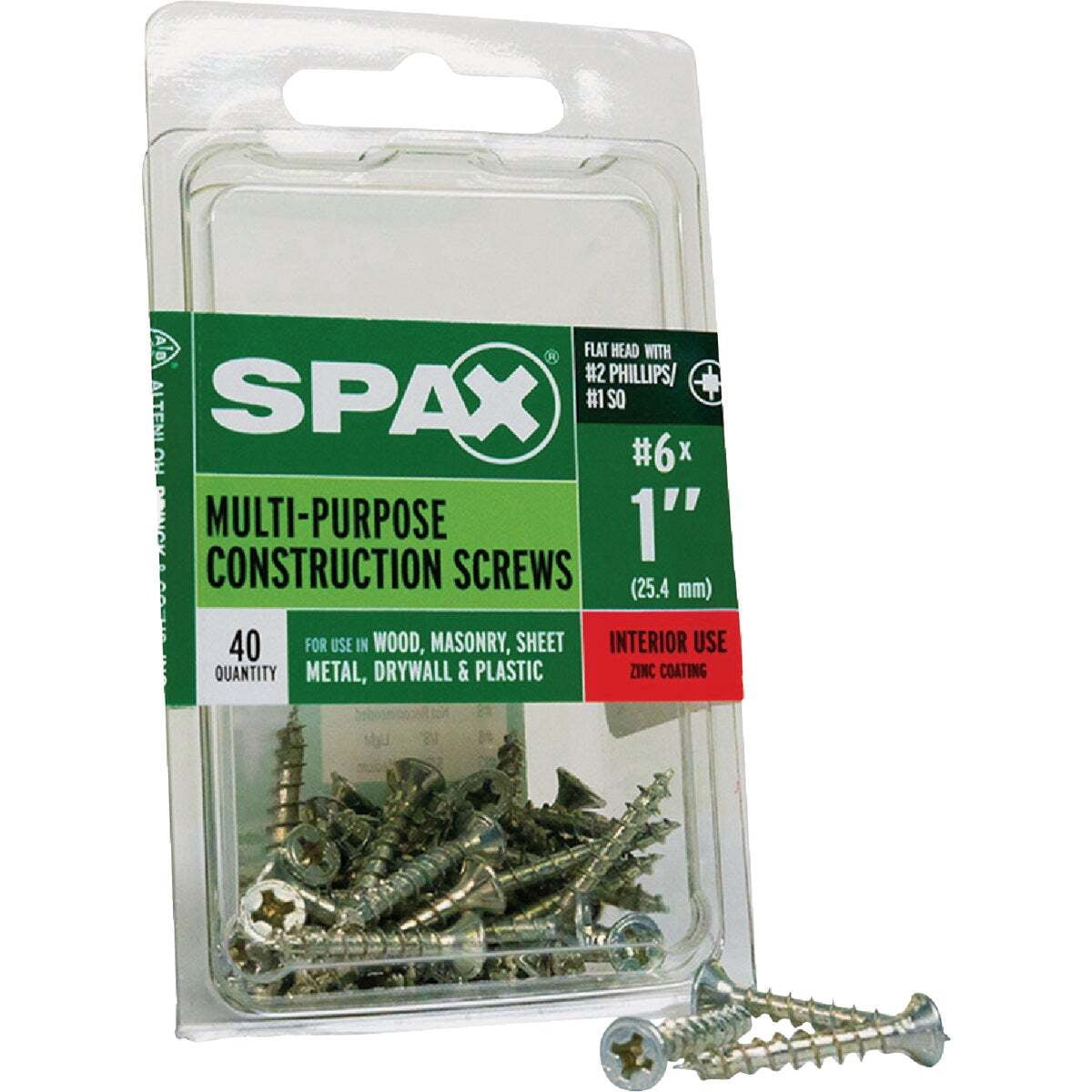 SPAX Multi-Purpose Flat Head Screws, Zinc-Plated Steel, Self-Tapping (Silver, 40 Pack, 1 in) ba2a6