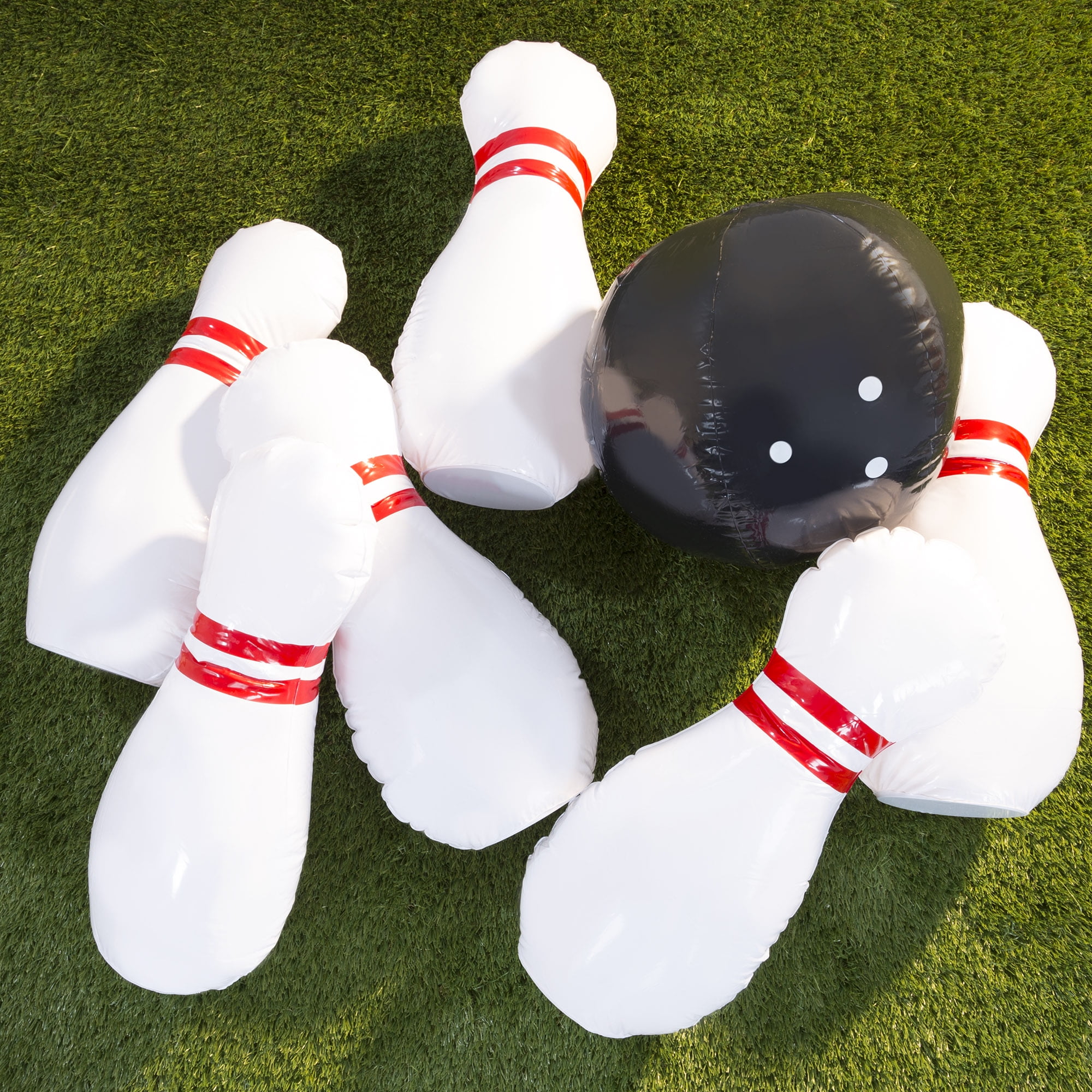 Hey! Play! Inflatable Bowling Set for Kids and Adults (White/Red/Black, 22 in) tva6j