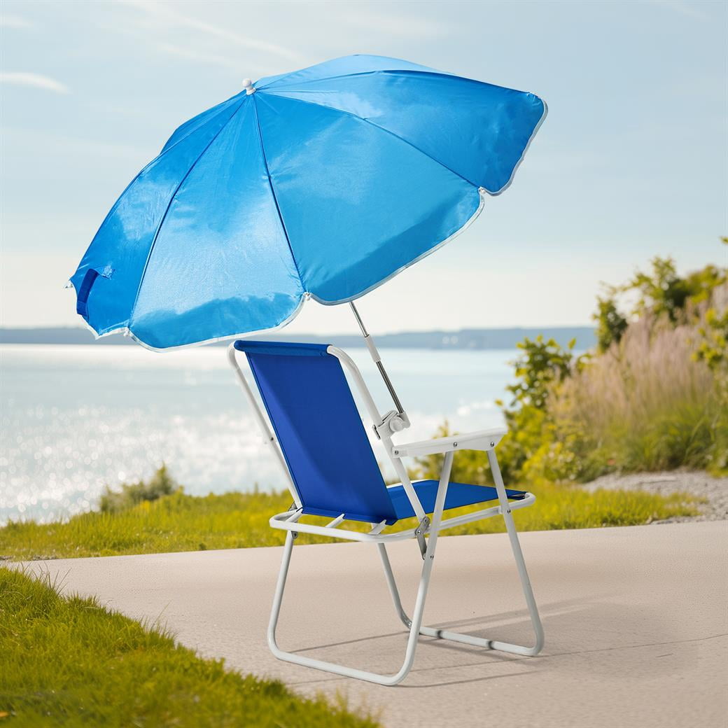 EDOEMSE Folding Beach Chair with Detachable Umbrella (Blue, 265 lb Capacity) 22nk5