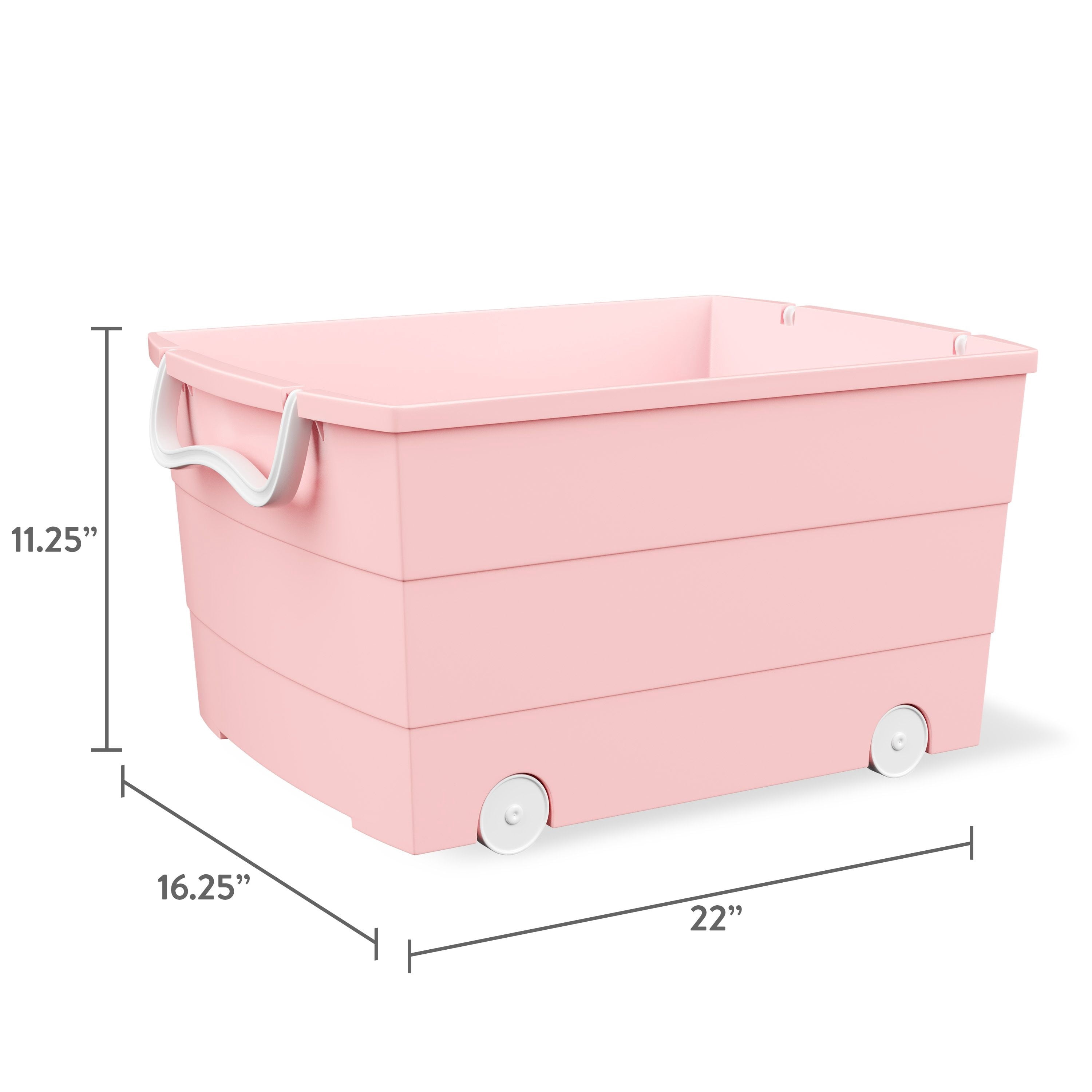 Mainstays Kids Large Rolling Toy Storage Basket with Handles (Pink, 16.25 in x 22 in x 11.25 in) a6j66