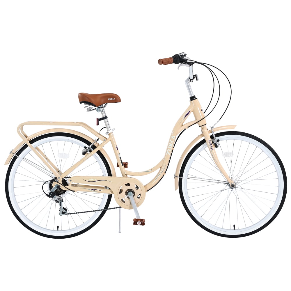 Generic 7-Speed Steel Frame Cruiser Bicycle for Commuting and Leisure (Beige, 24 in) 8ppoz