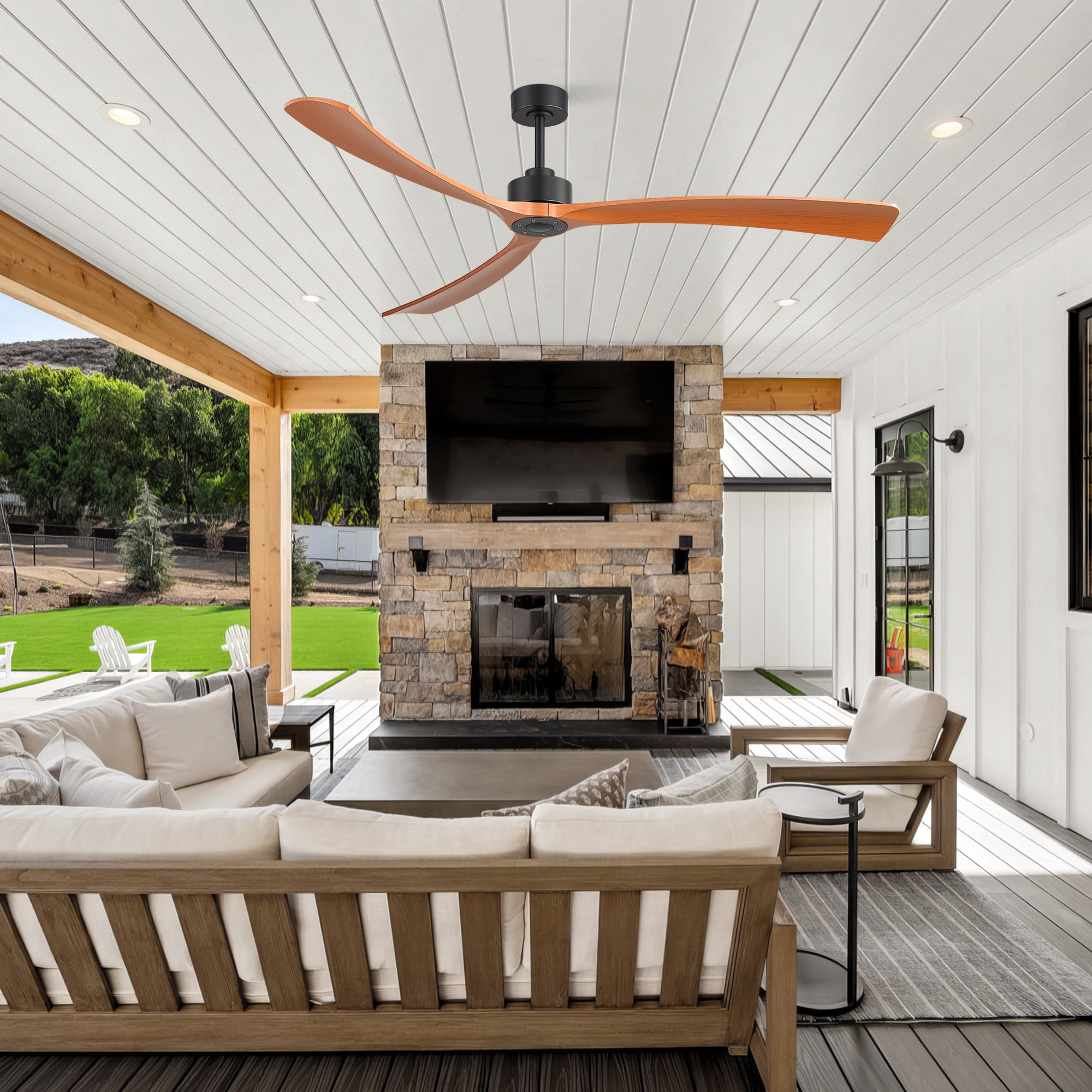ALKAFY 72 in Ceiling Fan with Remote, Reversible DC Motor, Indoor Outdoor Farmhouse Flush Mount Fan (Walnut, 72 in) 65gby