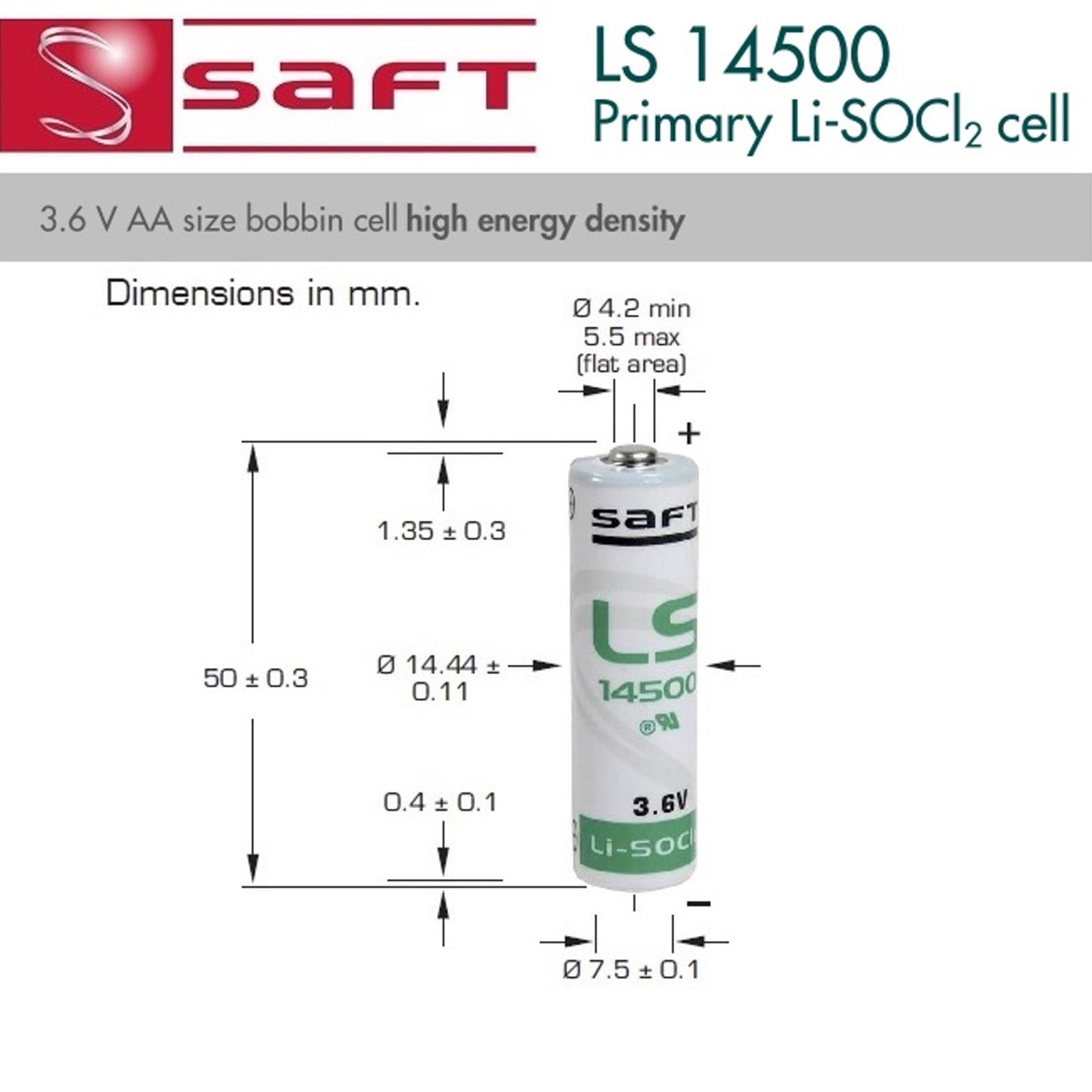SAFT LS14500 AA Lithium Battery 3.6V 2600mAh High-Energy Primary Cell (2 Pack) ah0te - Image 2