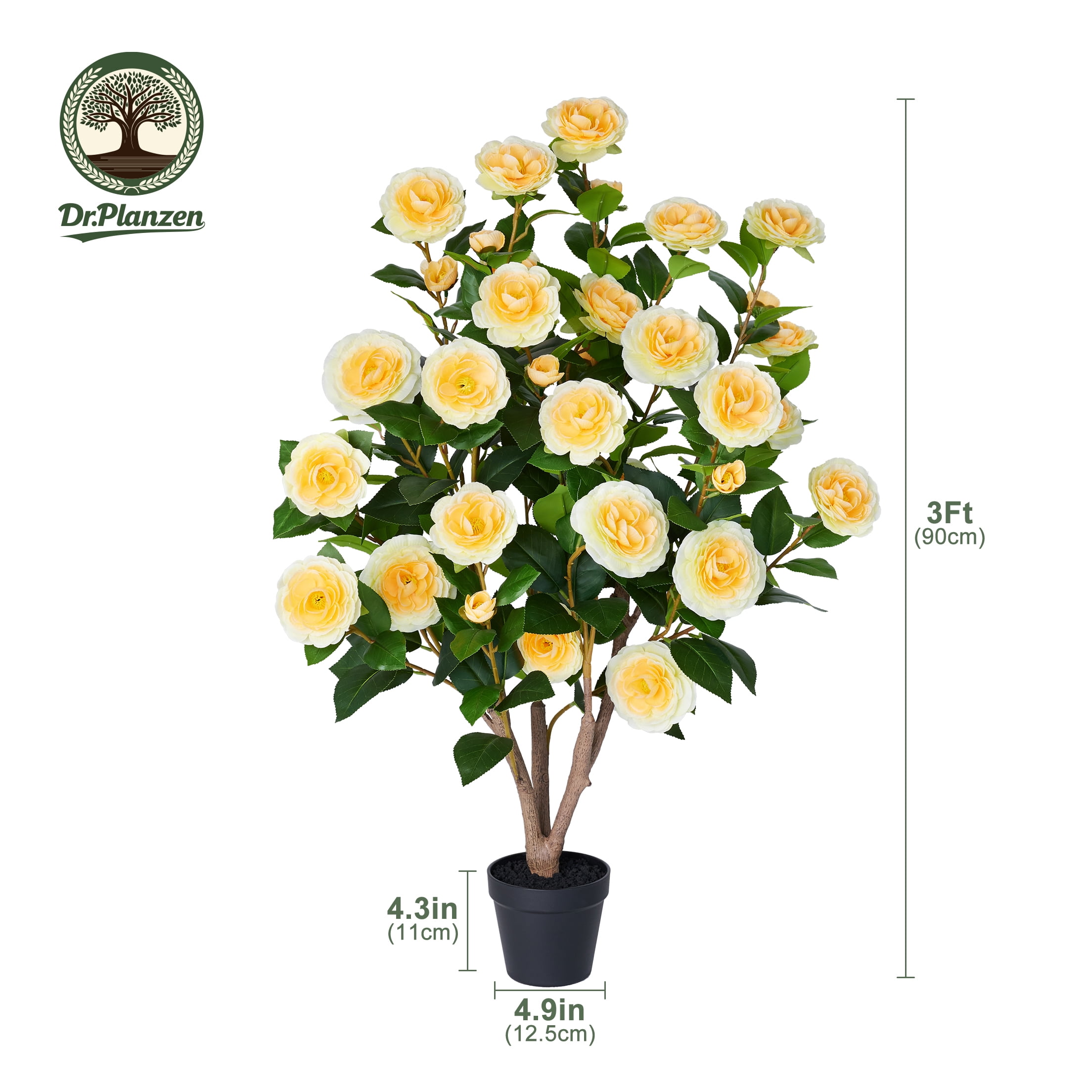 DR.Planzen Artificial Camellia Tree with 27 Yellow Flowers and 252 Leaves (3 ft) toy7j