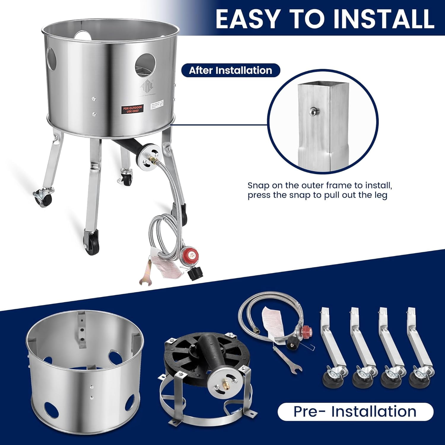 ARC USA 64QT Seafood Boiling Kit, Stainless Steel Propane Burner and Crawfish Pot with Strainer (Silver, 64 qt) p83c5