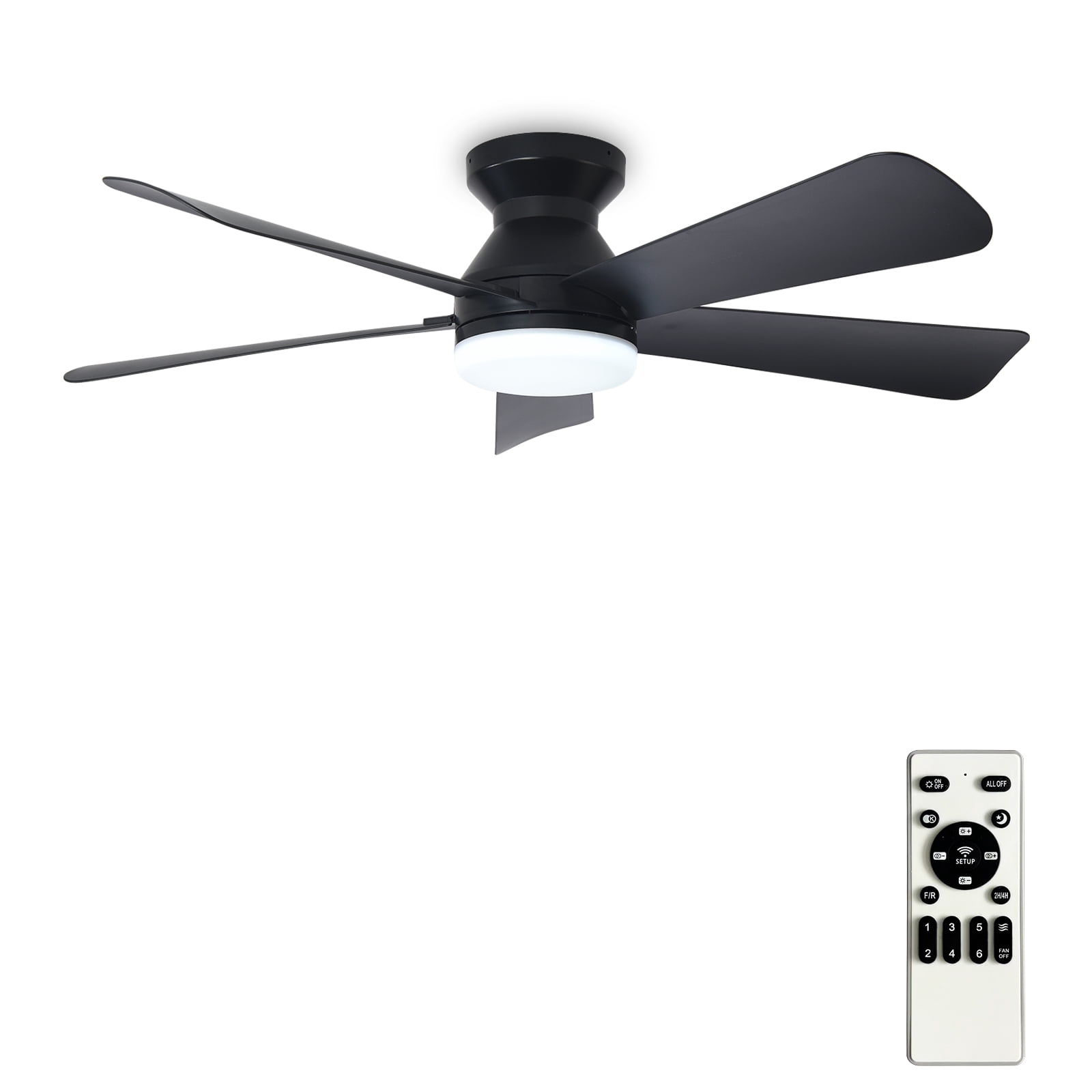 Depuley 42-Inch Low Profile Ceiling Fan with Dimmable LED Light, Quiet DC Motor, Remote Control (Black, 42 in) 7fr22