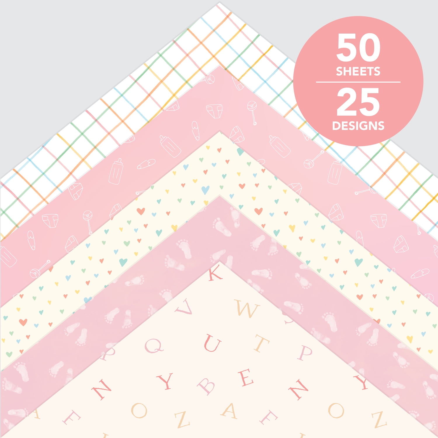 Roobee by Mara Mi Baby Girl Scrapbook Paper Decorative Cardstock for DIY Crafts and Invitations (Multi-Color, 12 in x 12 in, 50 Sheets) r5bg1