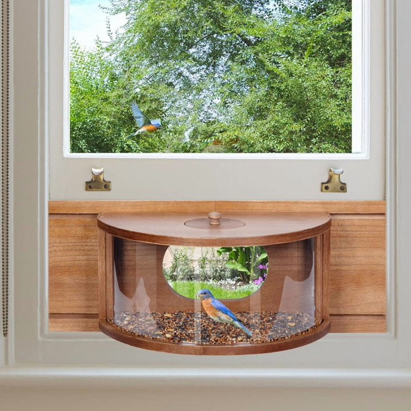 SNYNUXX Window Bird Feeder with 180° Clear View and Durable Wood Construction (Clear, 23-36 in) c29te