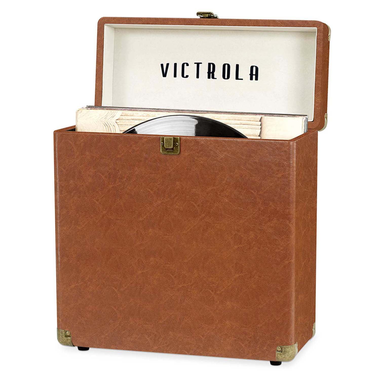 Victrola Vinyl Record Storage Case (Brown, 13 in x 6 in x 14 in) 6temf