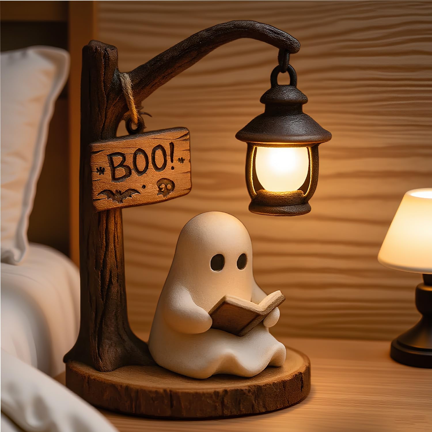 Generic Ghost Reading Book Lamp, 3D Resin LED Night Light for Bedroom Decor (White, 6 in) lyw2k