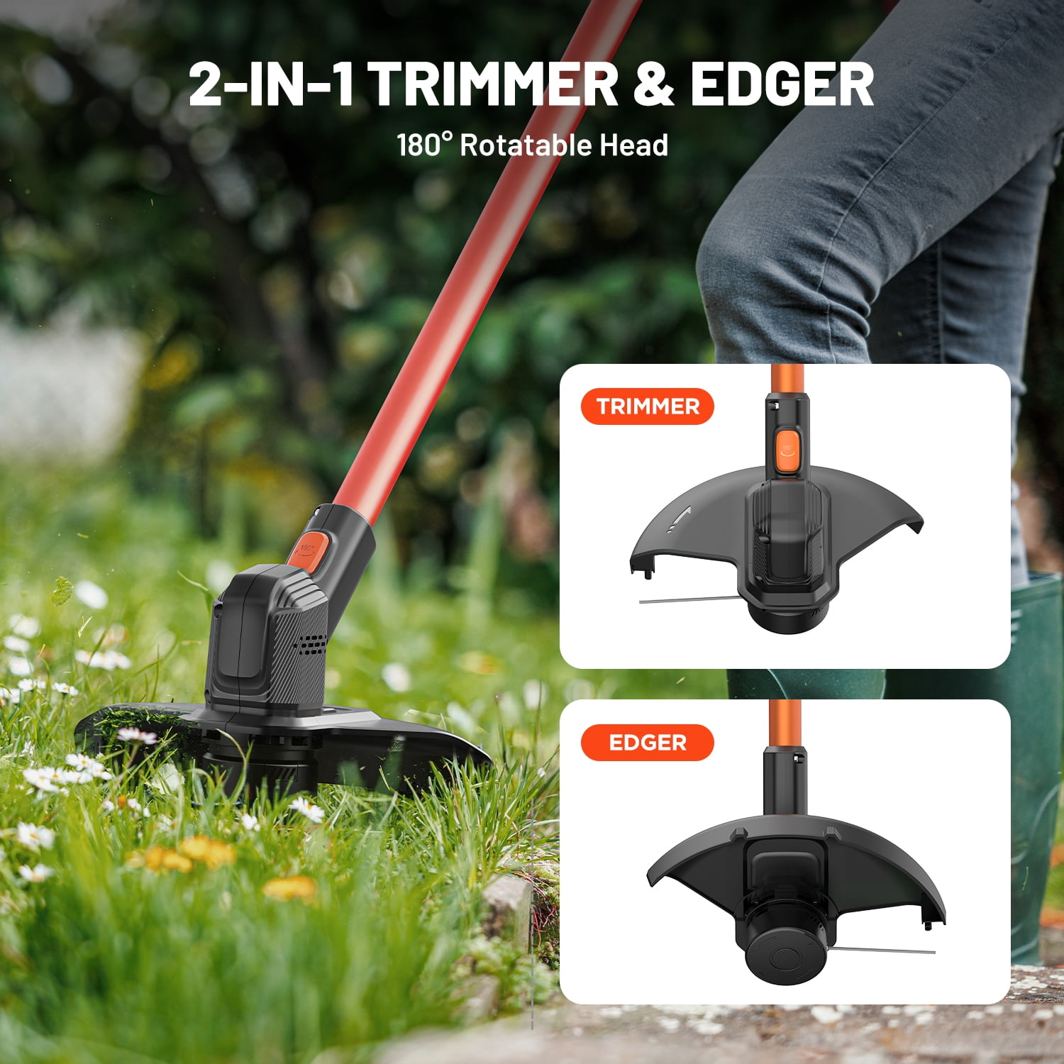 Litheli 20V Cordless String Trimmer and Wheeled Edger, High-Performance Grass Trimmer with 2.0Ah Battery (12 in) wegei