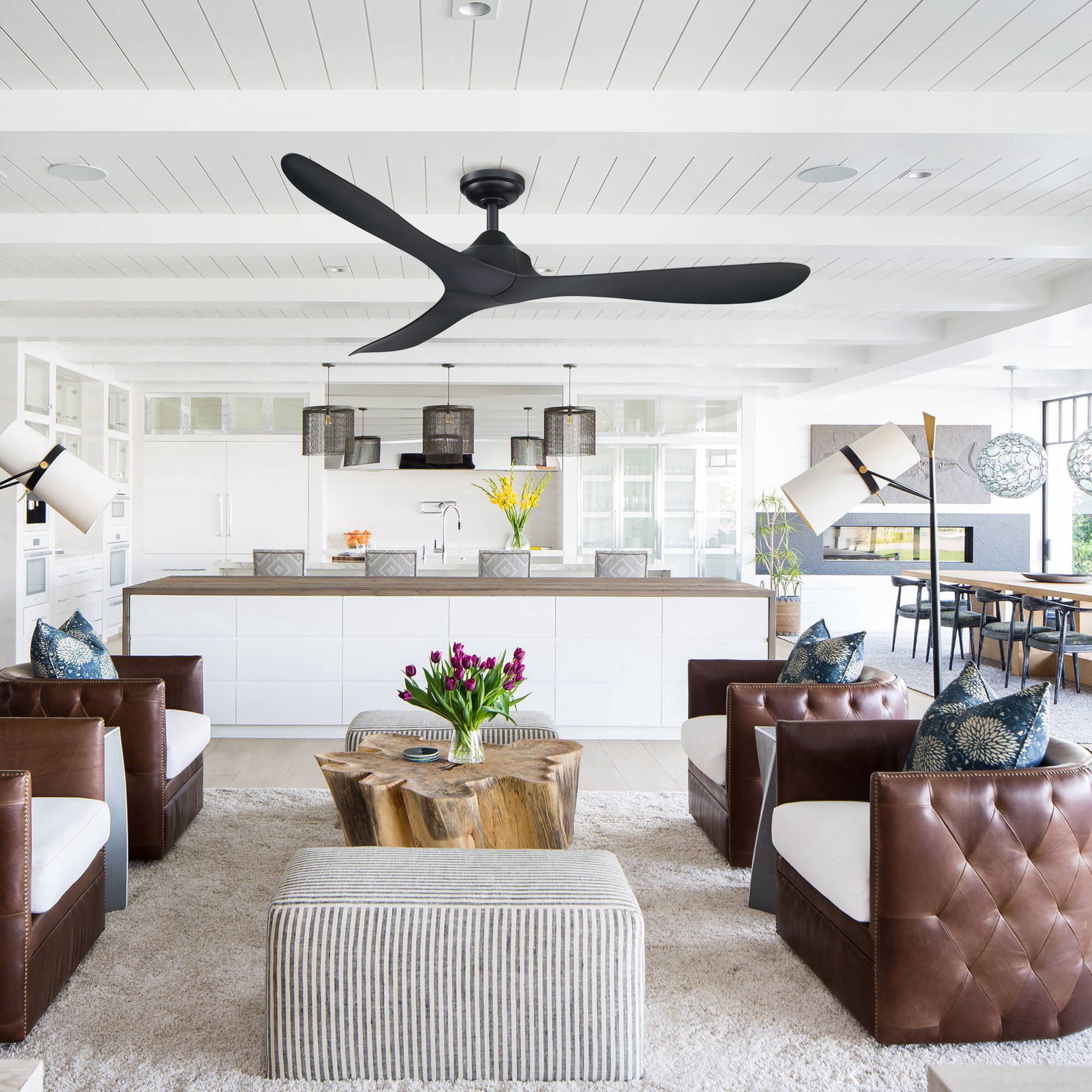 Parrot Uncle 56 in Modern Propeller Ceiling Fan, Industrial Indoor Ceiling Fan with Remote Control (Black, 56 in) r0h6d
