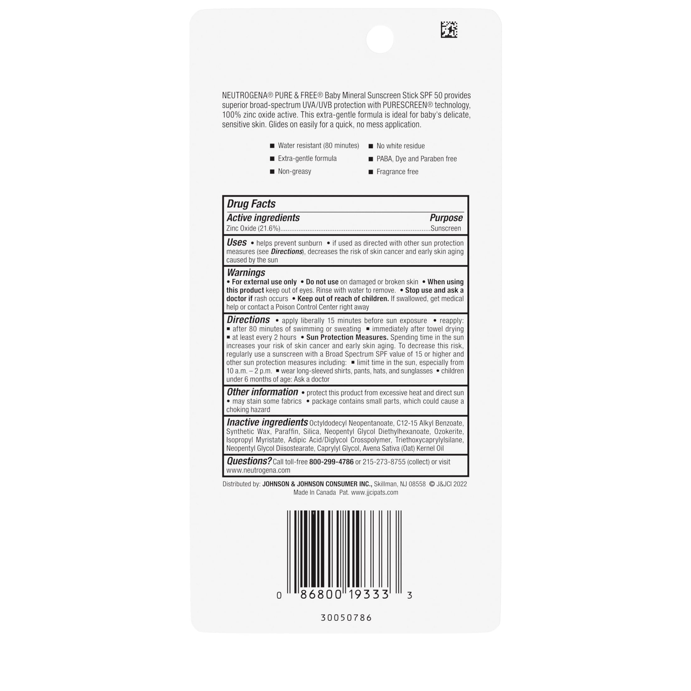 Neutrogena Pure & Free Baby Mineral Sunscreen Stick, Broad Spectrum SPF 50 (0.47 oz) o0gnv