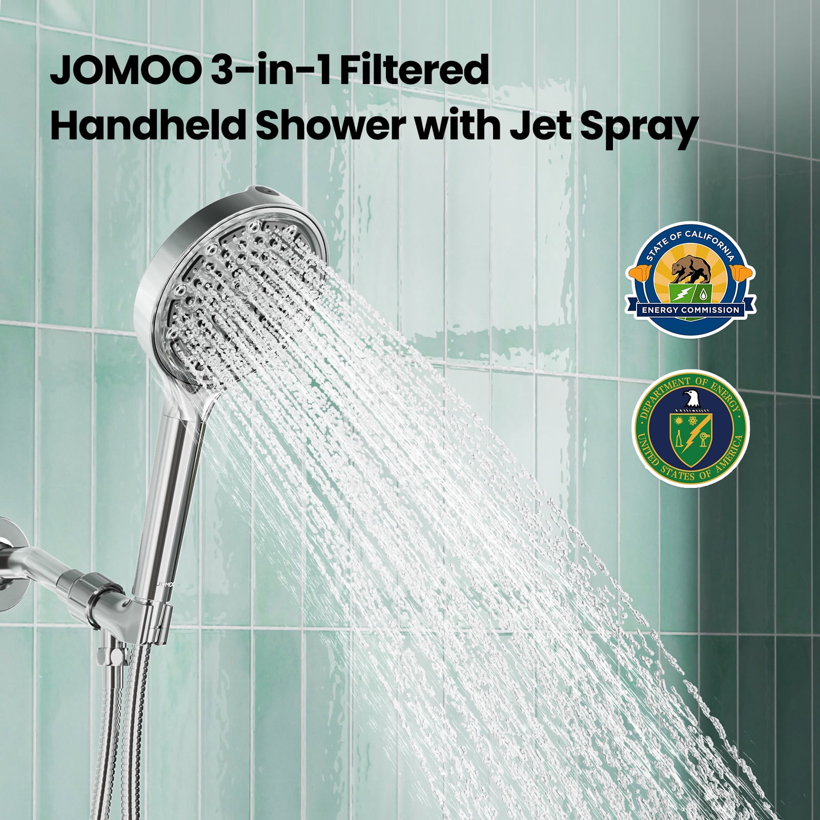 JOMOO Handheld Shower Head with 6 Spray Settings, High Pressure Filtered Showerhead for Hard Water, 6 in Head with 71 in Stainless Steel Hose (Chrome) up4ty