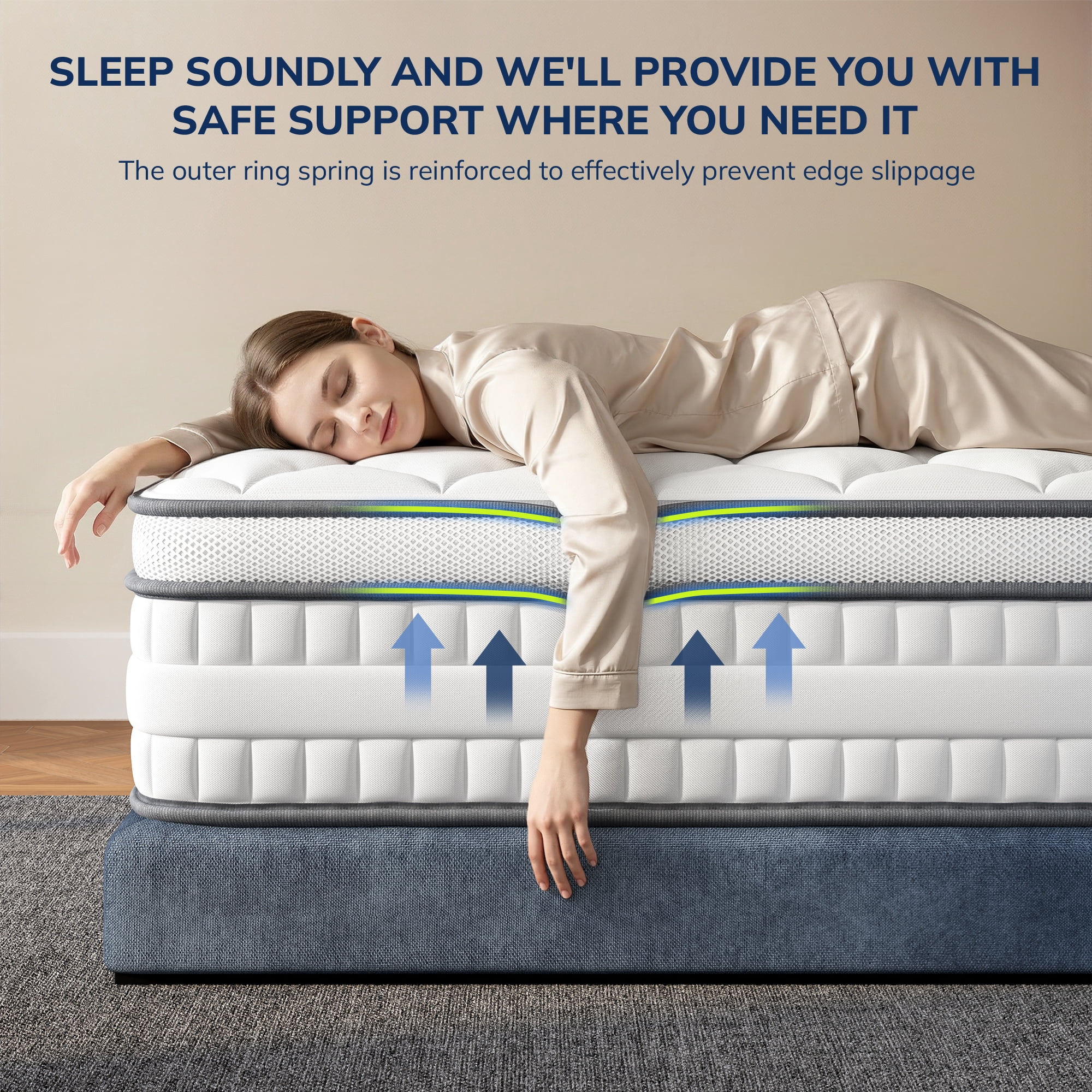 SleepSync Hybrid Memory Foam & Pocket Spring Mattress (White, 12 in Queen) 47ud1