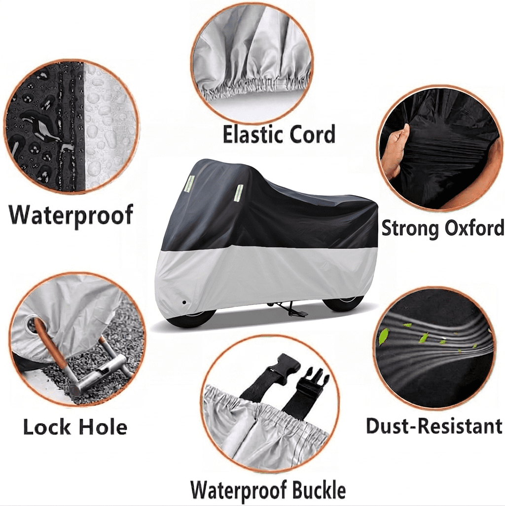 Vunjar Motorcycle Cover, Waterproof All-Season Outdoor Protection with Lock-Holes (Silver, 96 in) gw610