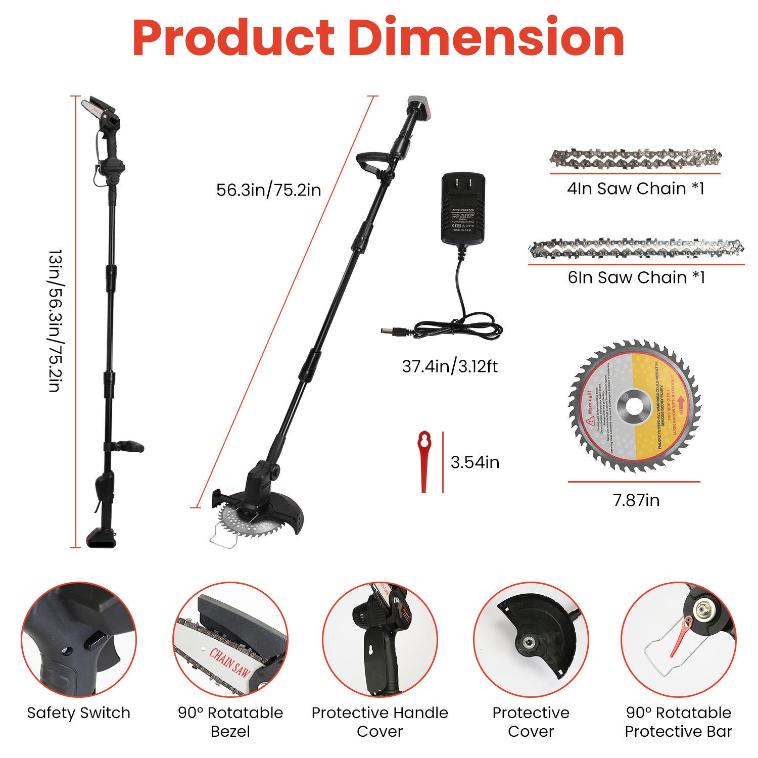 Imountek 3-in-1 Cordless Electric Pole Saw and Grass Trimmer Kit (Black, 75 in) wrdsm