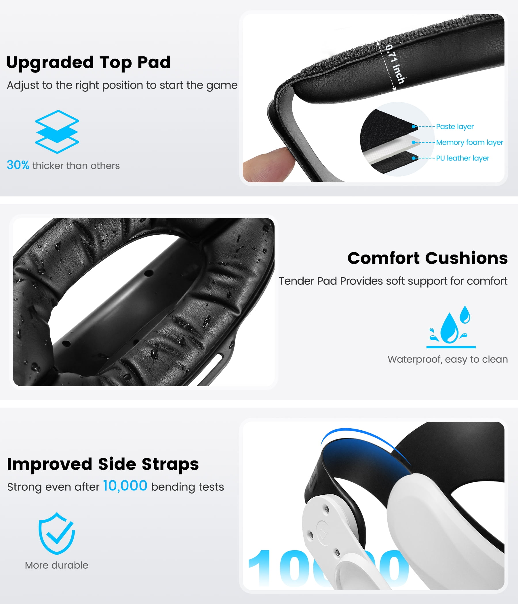 QQV Battery Head Strap for Meta Quest 3, 3S, and 2 (White, 10000mAh) trczx