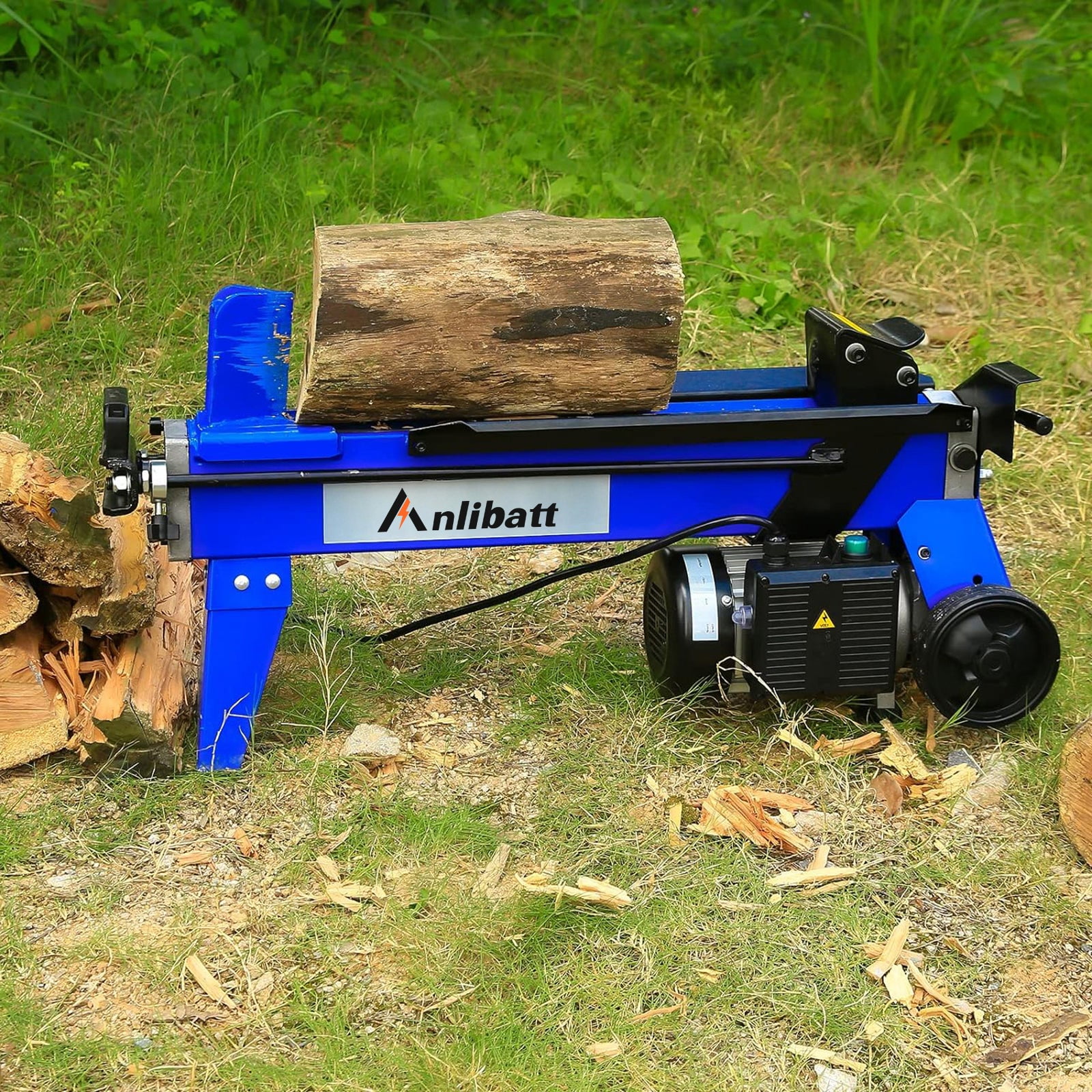 ANLIBATT Electric Log Splitter, 6.5 Ton 15-Amp Motor, Horizontal Wood Cutter for Firewood (Blue, 19 in) 82wgv