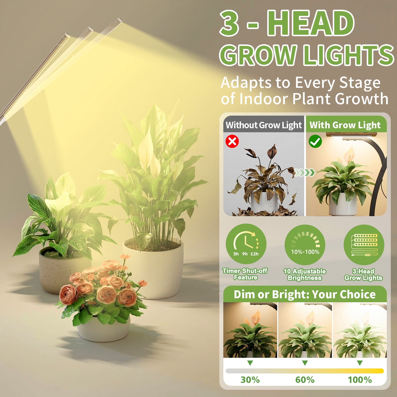 BECOKOME 7-Tier Indoor Plant Stand with LED Grow Lights, Vertical Corner Flower Display Rack (Black, 49 in) 4qr55
